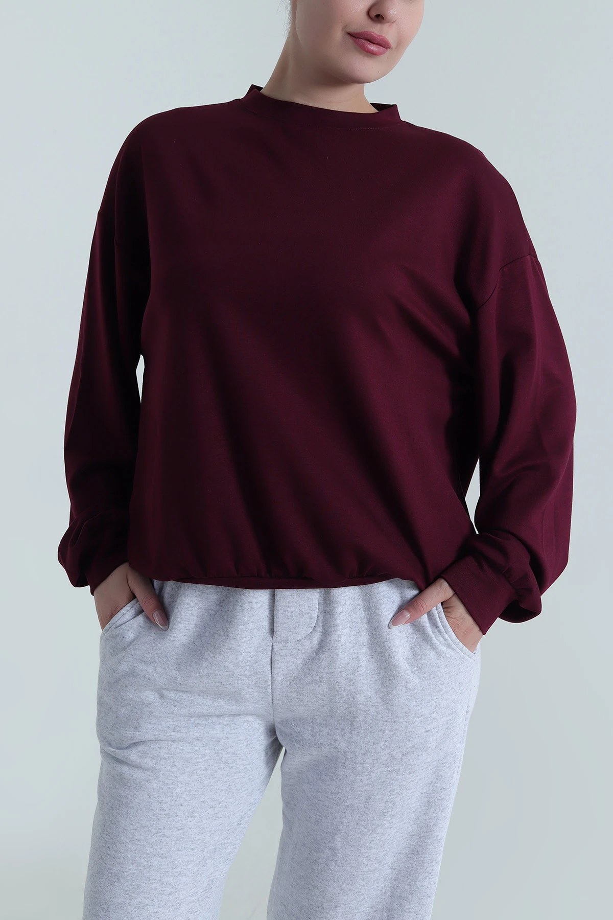 Mürdüm Basic Modal Kadın Fermuarsız Sweat 487387