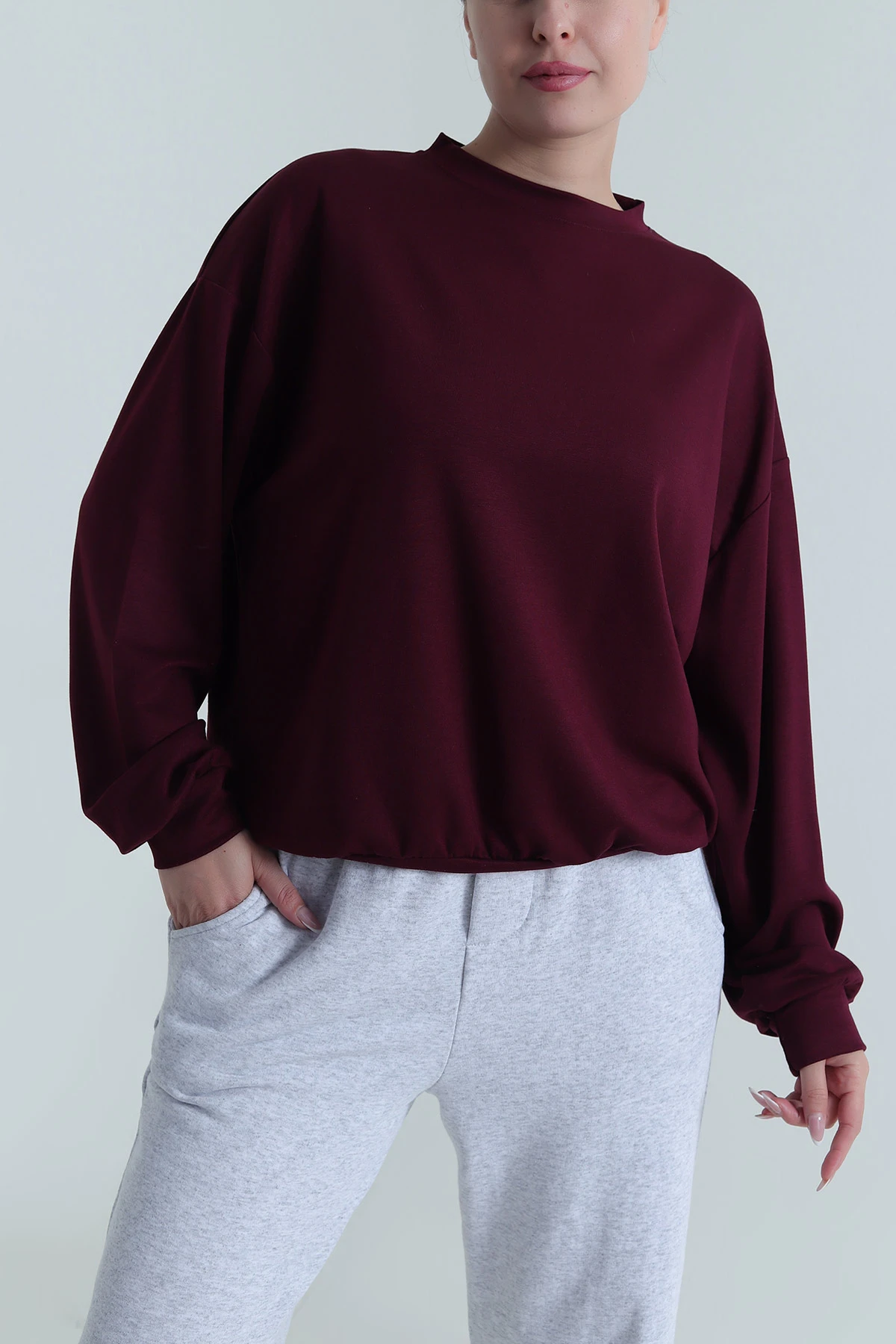 Mürdüm Basic Modal Kadın Fermuarsız Sweat 487387