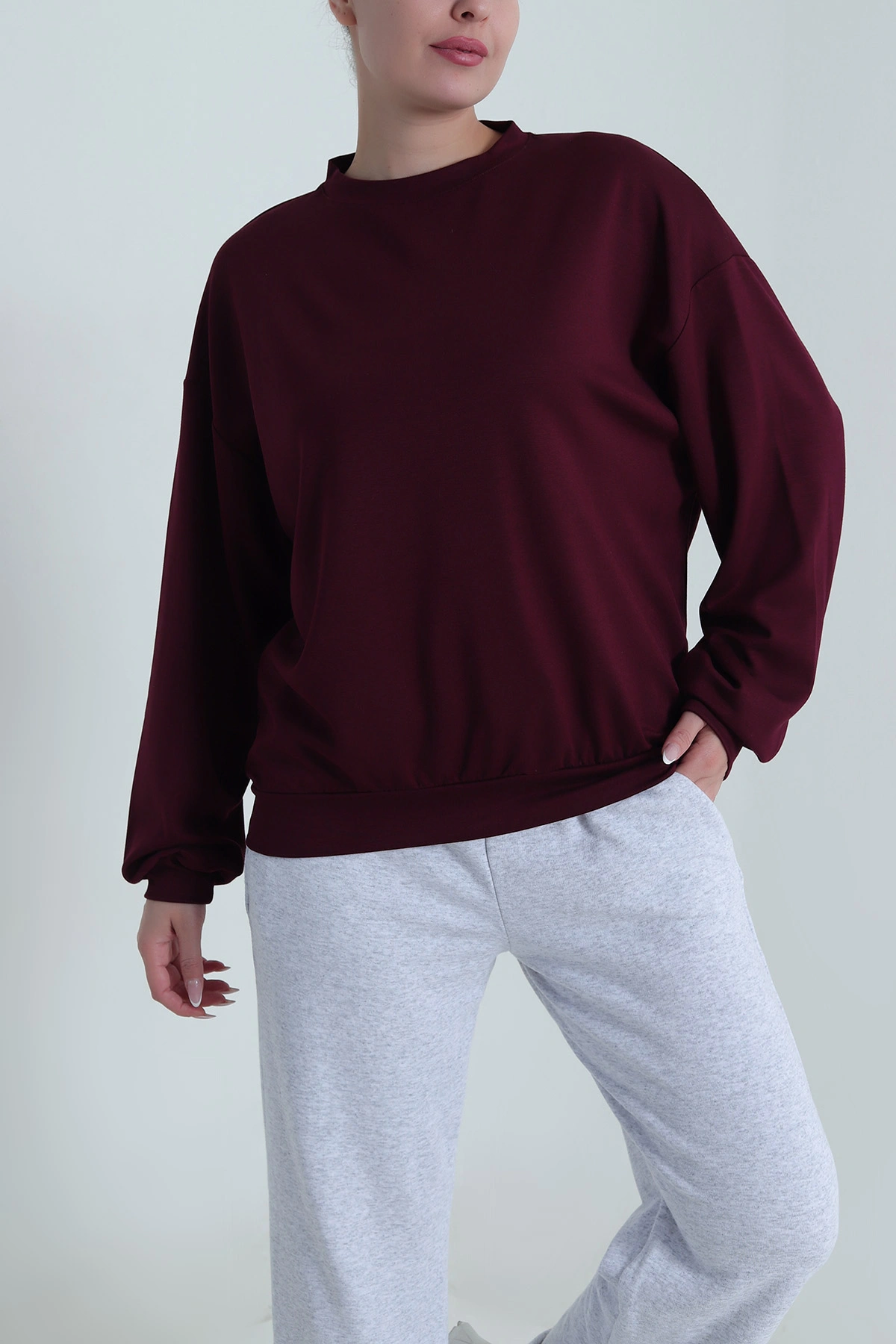 Mürdüm Basic Modal Kadın Fermuarsız Sweat 487387