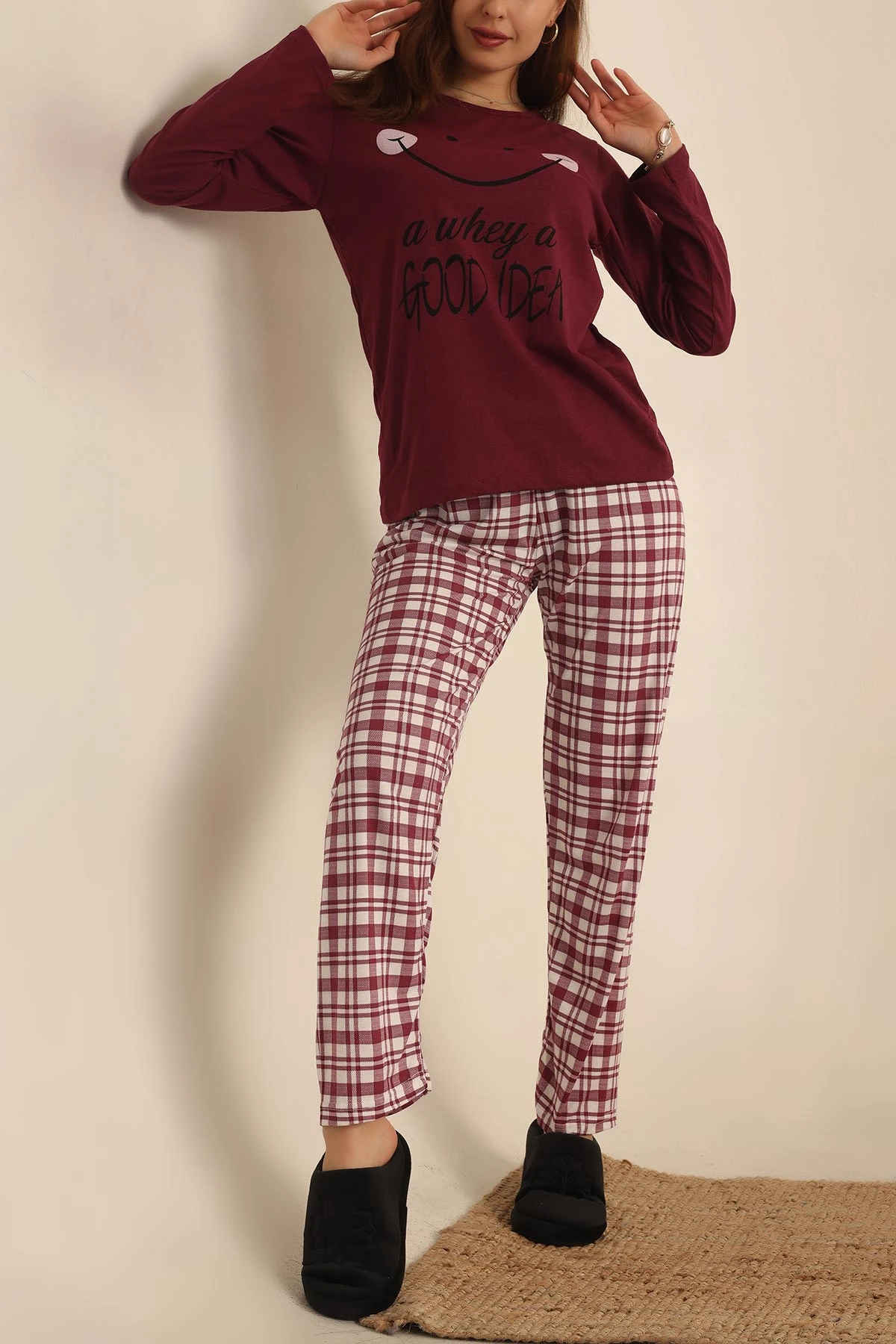 Mürdüm Baskılı Bayan Pijama Takımı 237437
