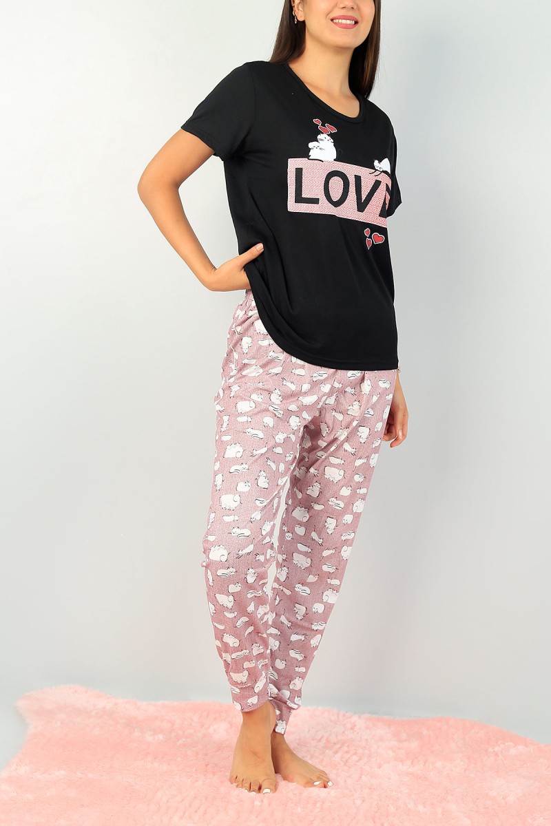 Mürdüm Baskılı Bayan Pijama Takımı 73625