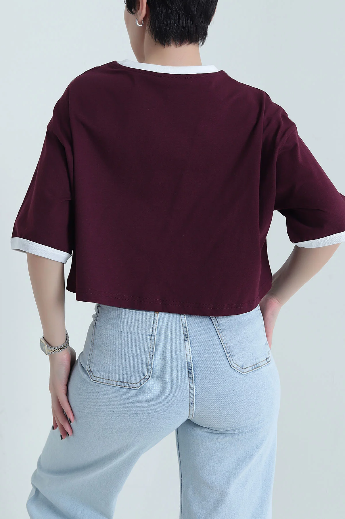 Mürdüm Baskılı Kompak Kadın Crop 455153