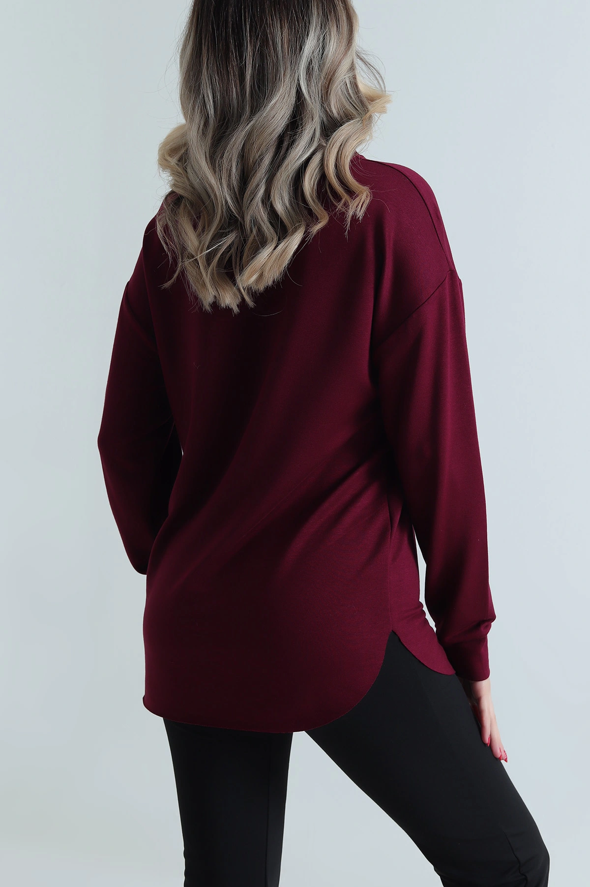 Mürdüm Baskılı Kristal Kadın Sweat Tunik 485139