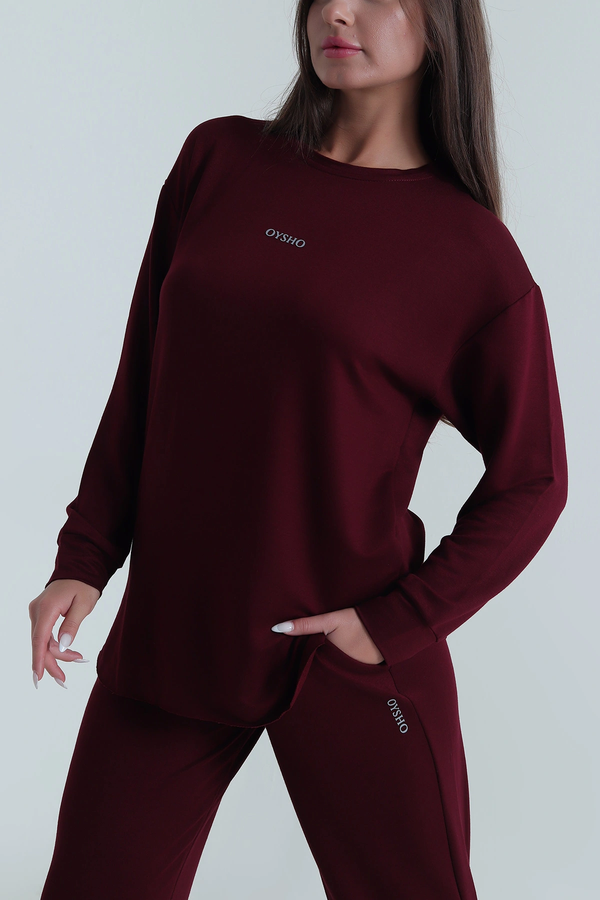 Mürdüm Bel ve Paça Lastikli Kadın Kristal Pijama Takımı 488247