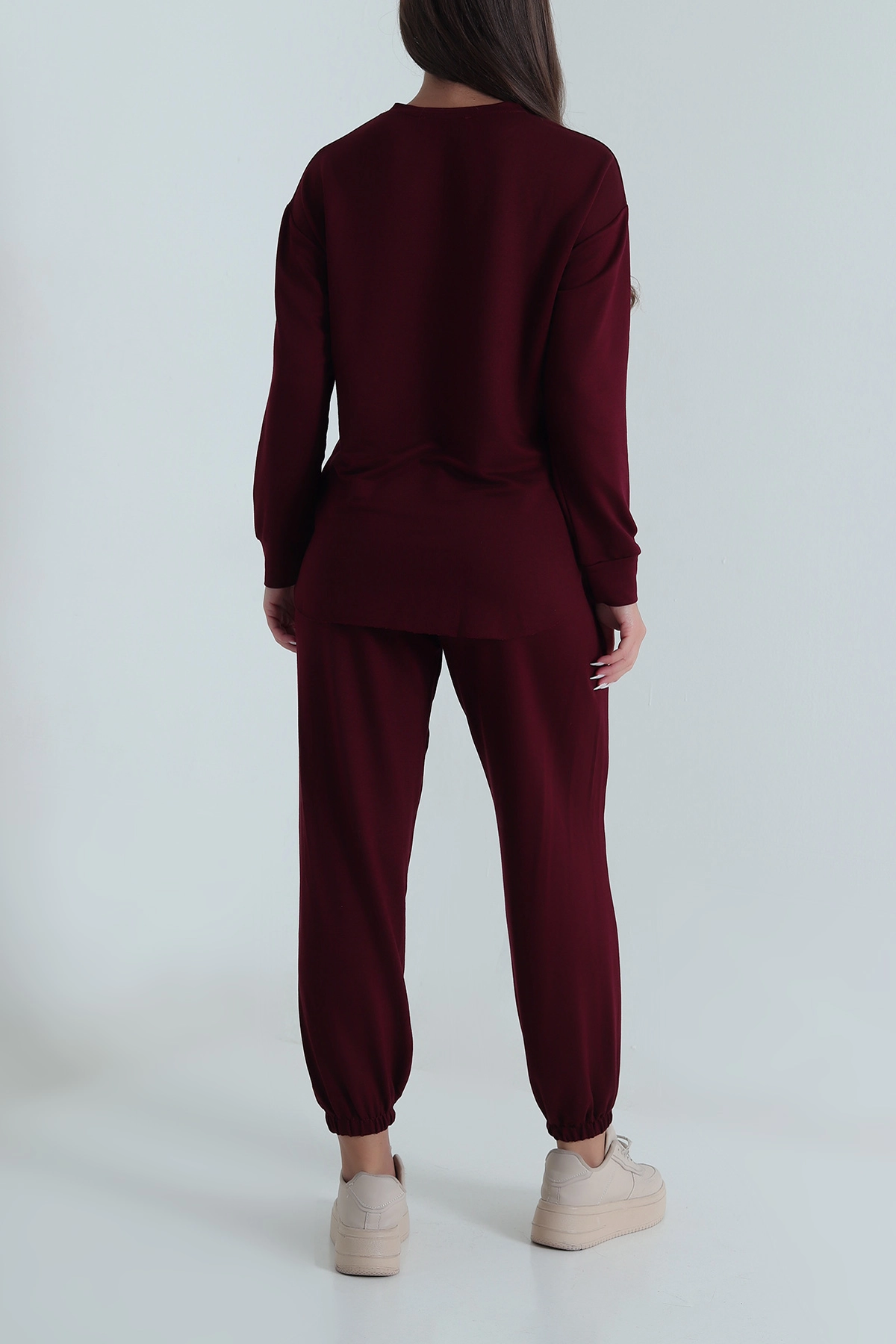 Mürdüm Bel ve Paça Lastikli Kadın Kristal Pijama Takımı 488247