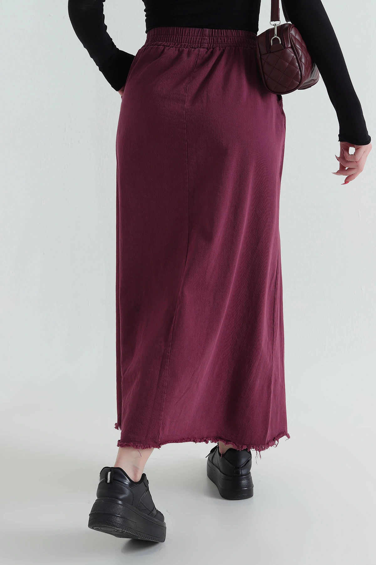 Mürdüm Beli Lastikli Gabardin Kadın Etek 428737