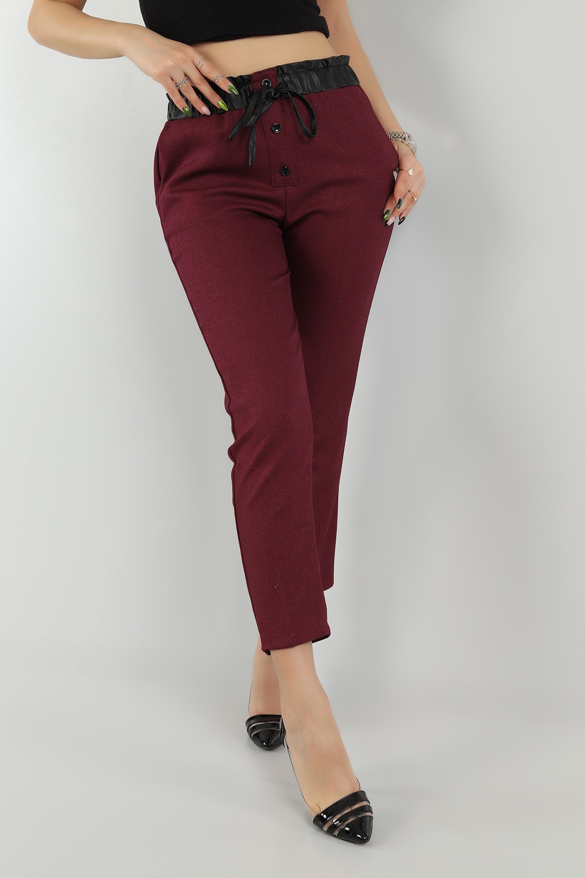 Mürdüm Beli Lastikli Yün Efek Pantolon 149036