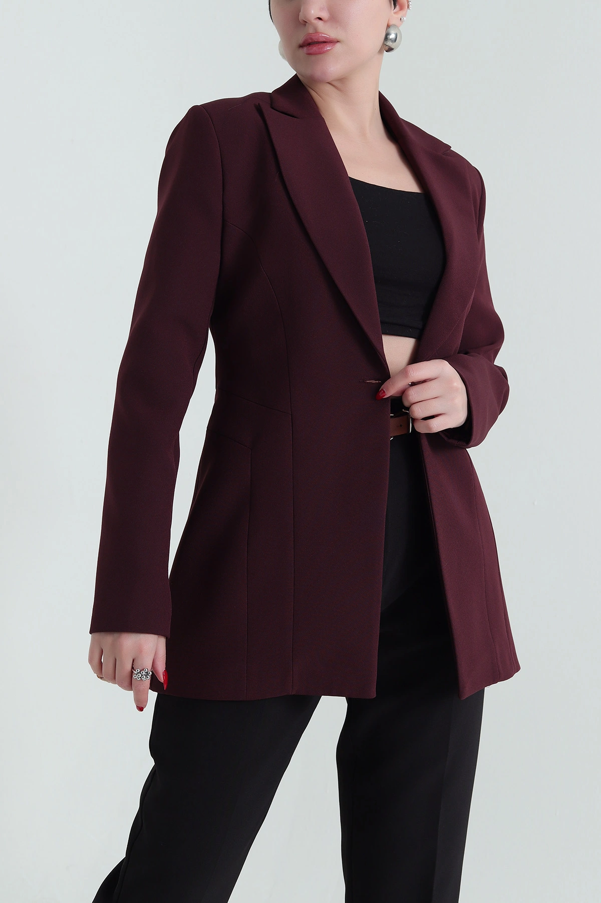 Mürdüm Blazer Atlas Kadın Ceket 429782