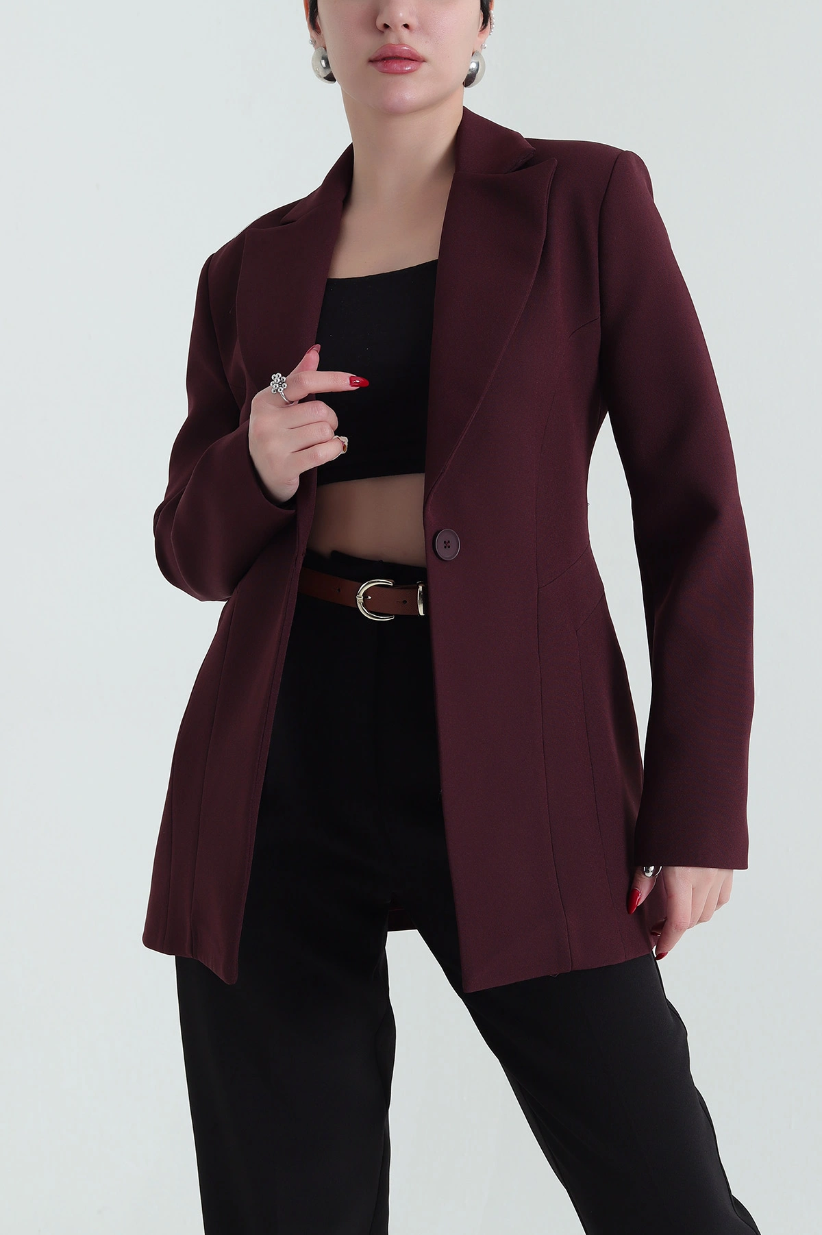 Mürdüm Blazer Atlas Kadın Ceket 429782