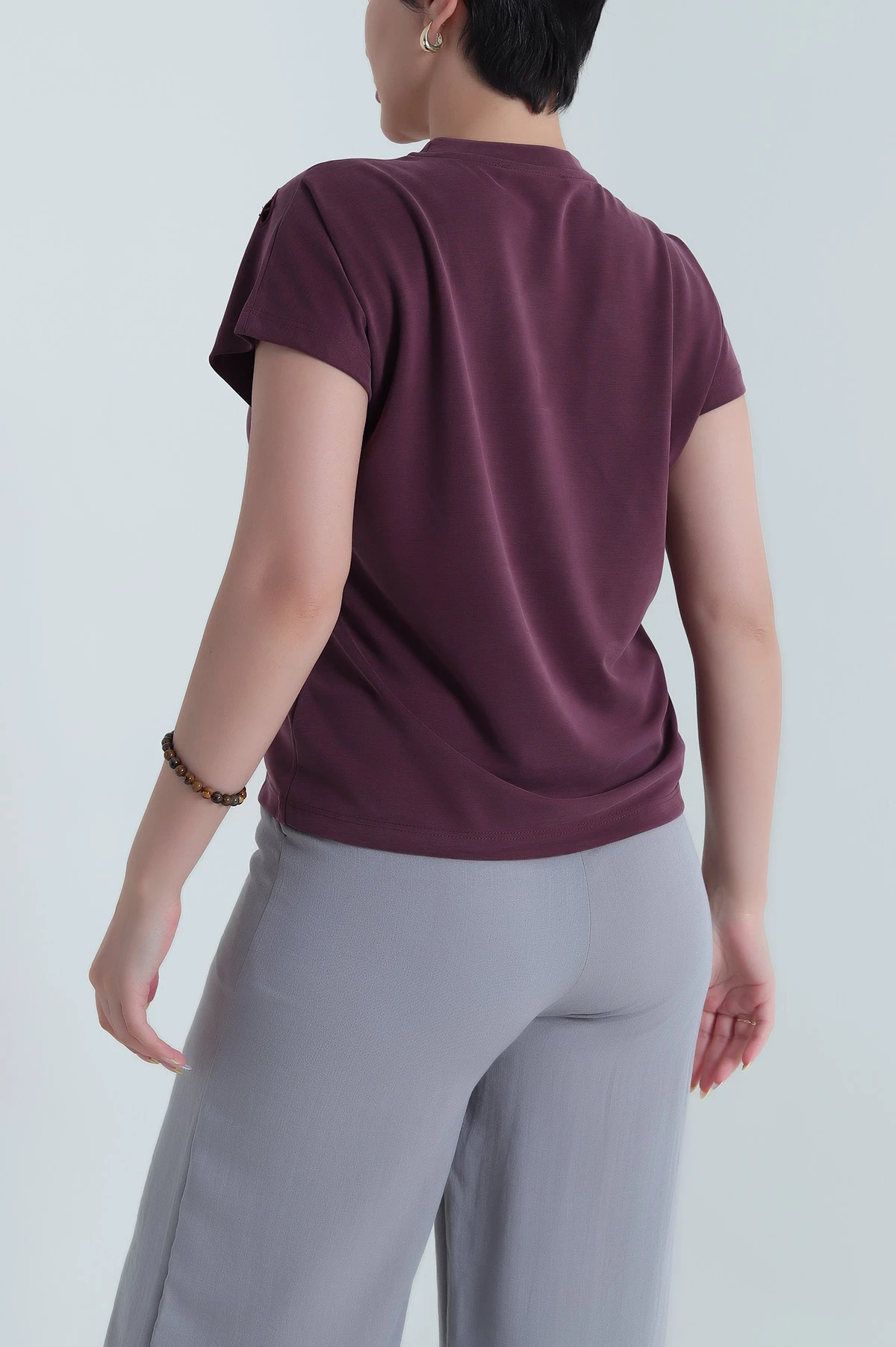 Mürdüm Brode Nakışlı Pike Oysho Kadın Bluz 467060
