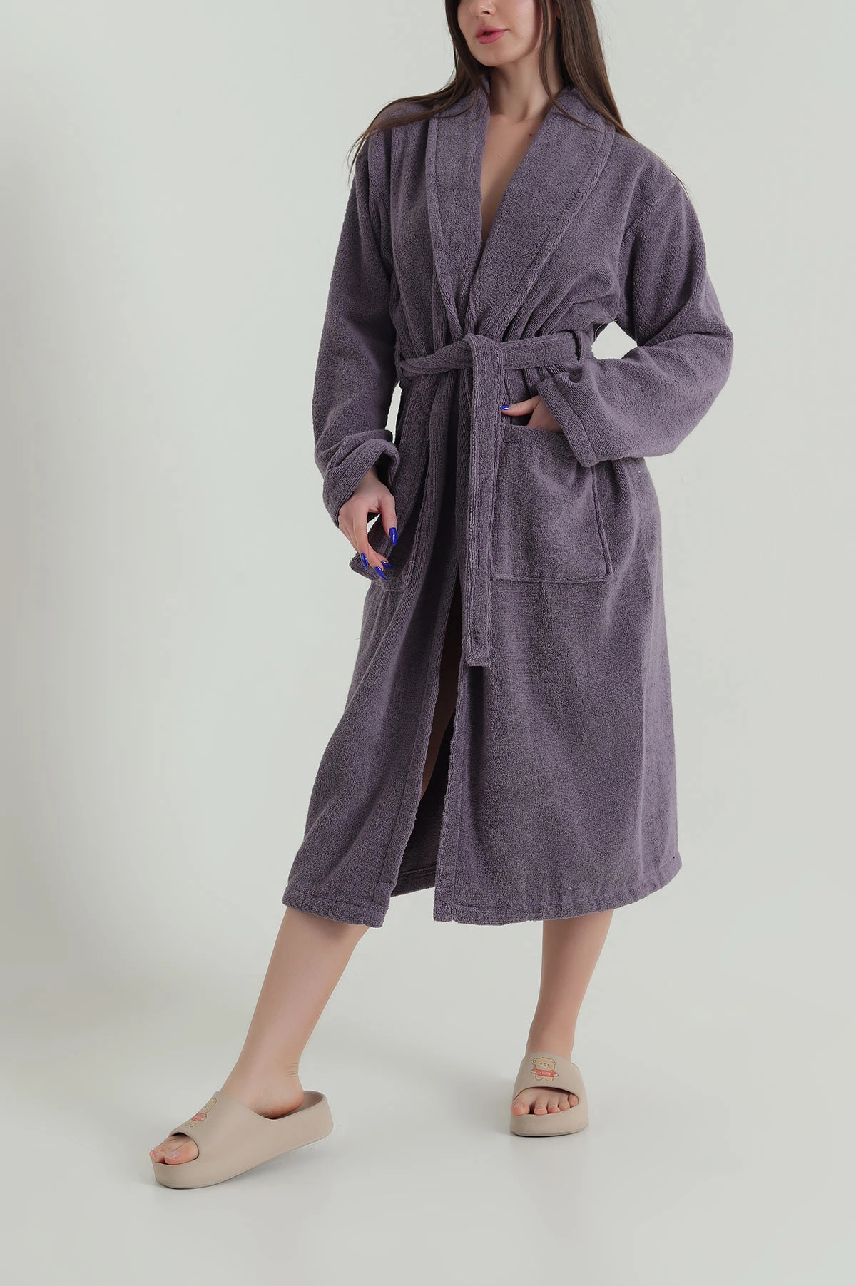 Mürdüm Cep Detaylı Lüx Bamboo Bornoz 425610