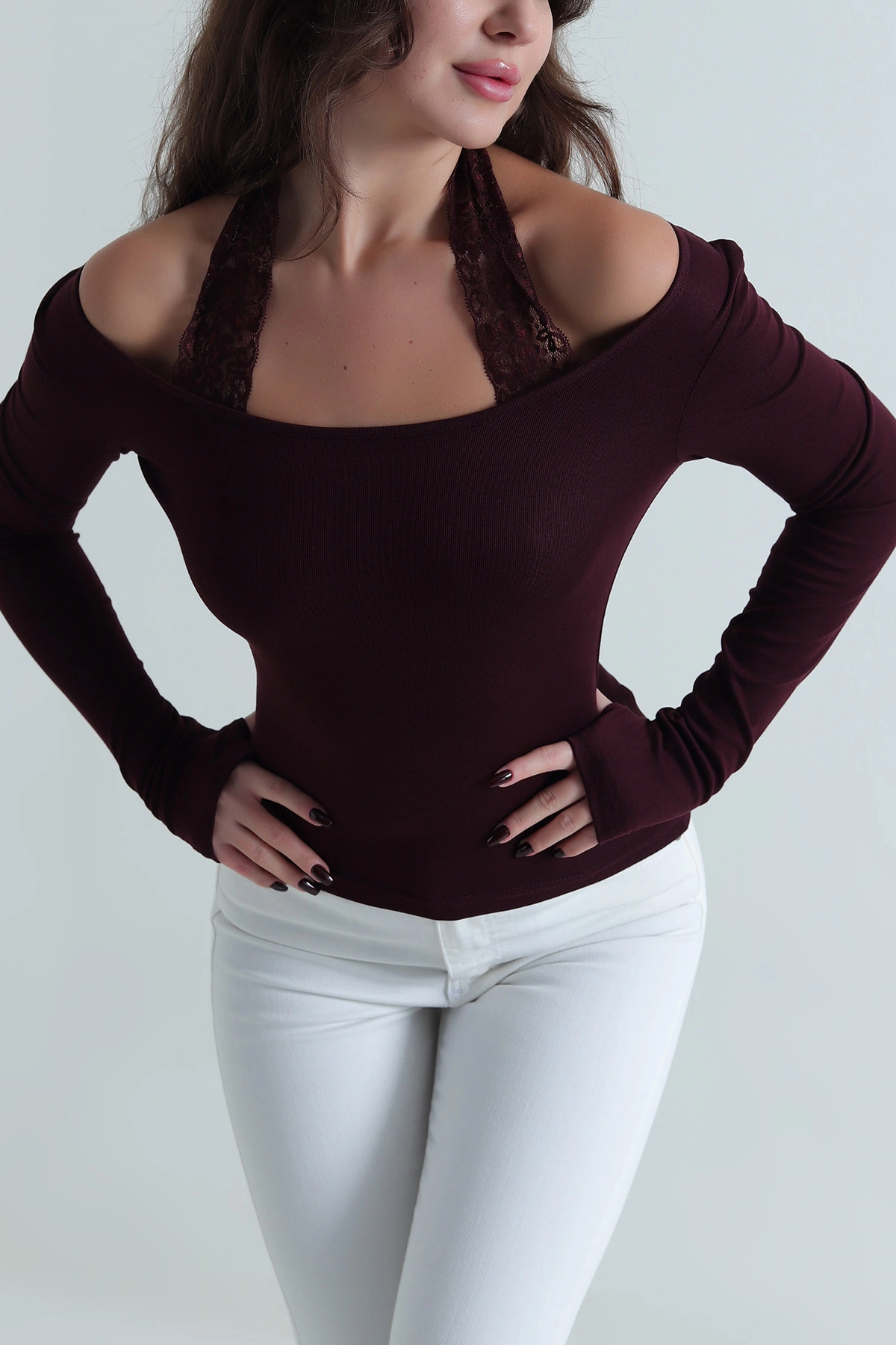 Mürdüm Dantelli Buzzy Kadın Bluz 497195
