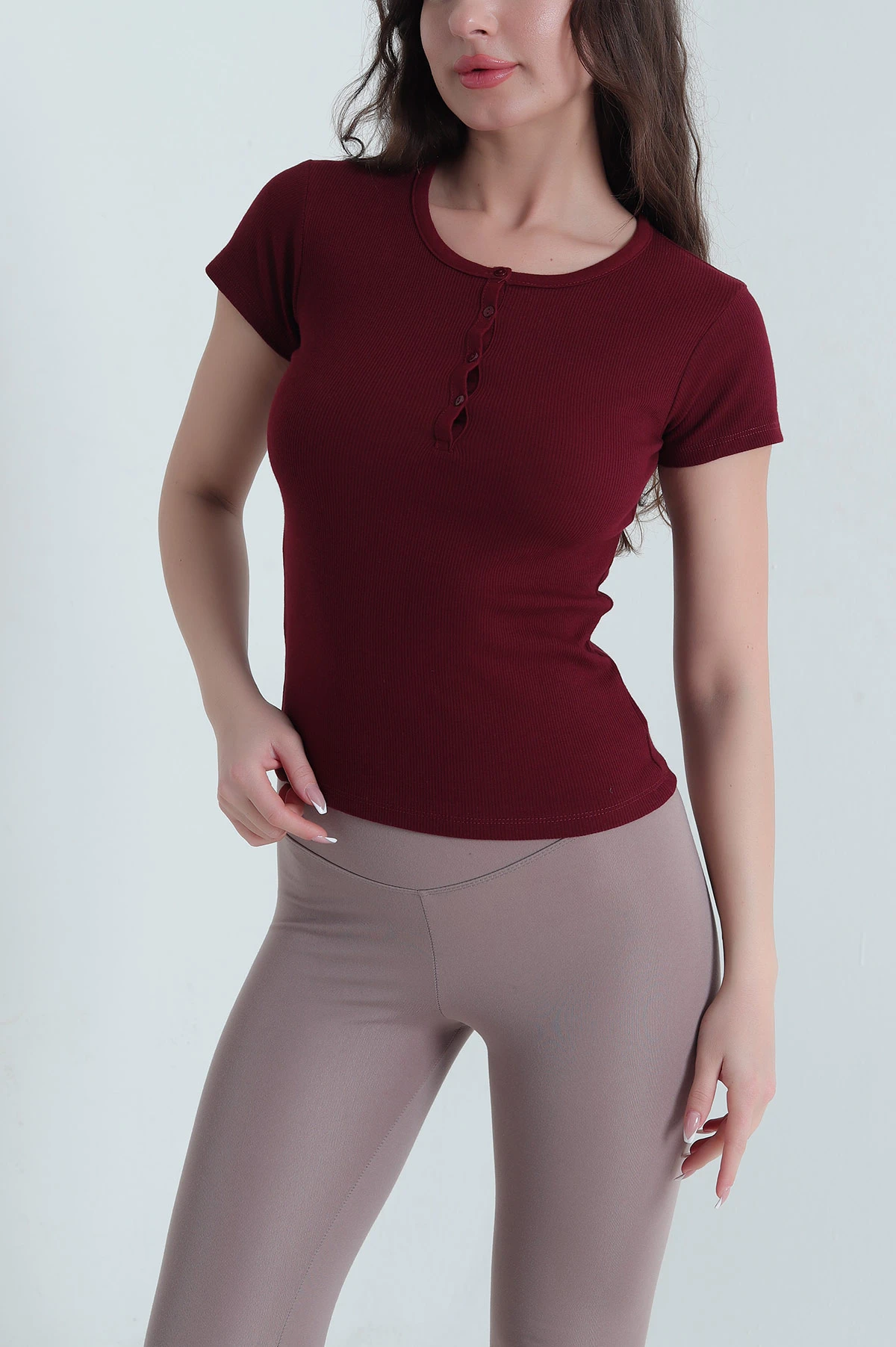 Mürdüm Düğmeli Yaka Fitilli Kadın Bluz 456145