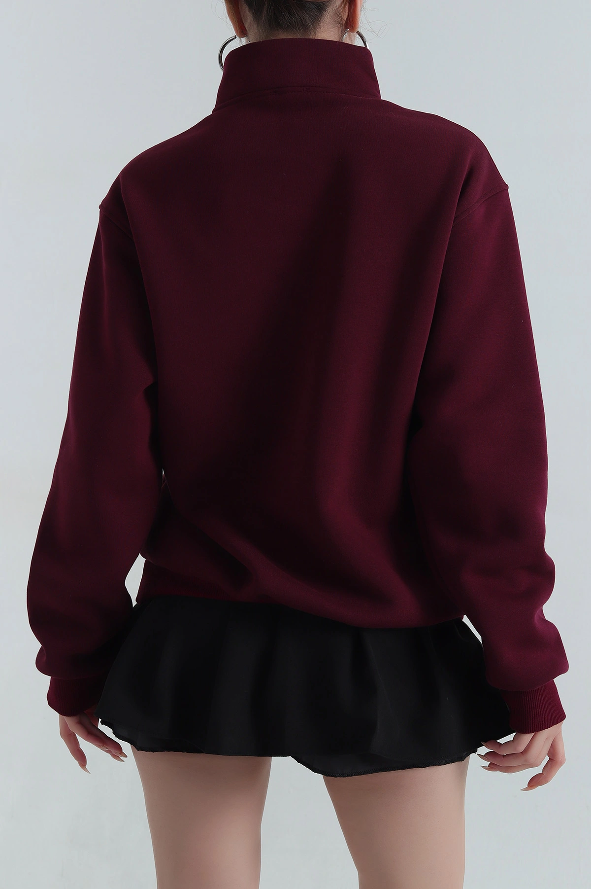 Mürdüm Fermuarlı Nakışlı Şardonlu Kadın Sweat 404966