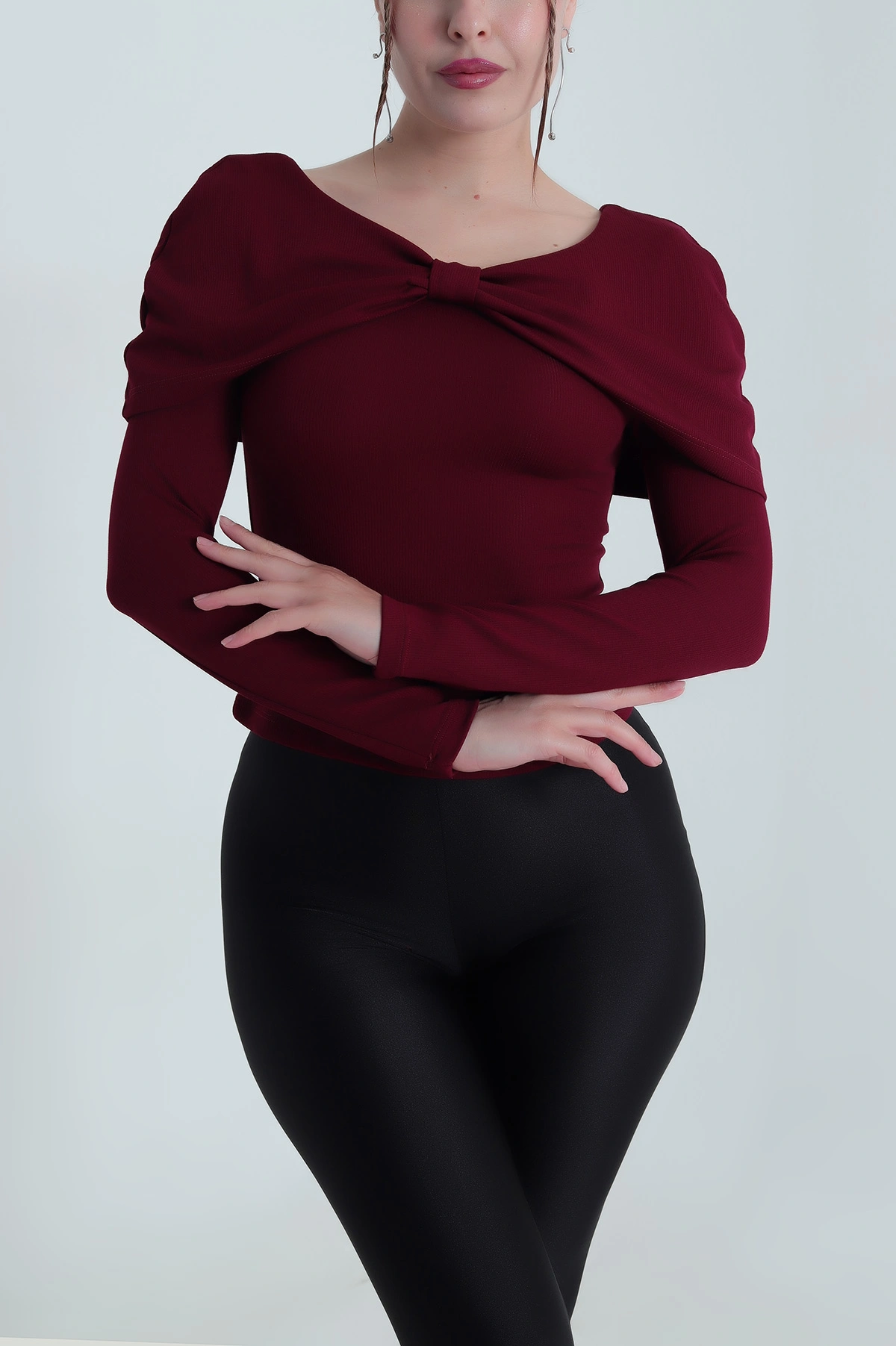 Mürdüm Fitilli Modal Kadın Bluz 482835