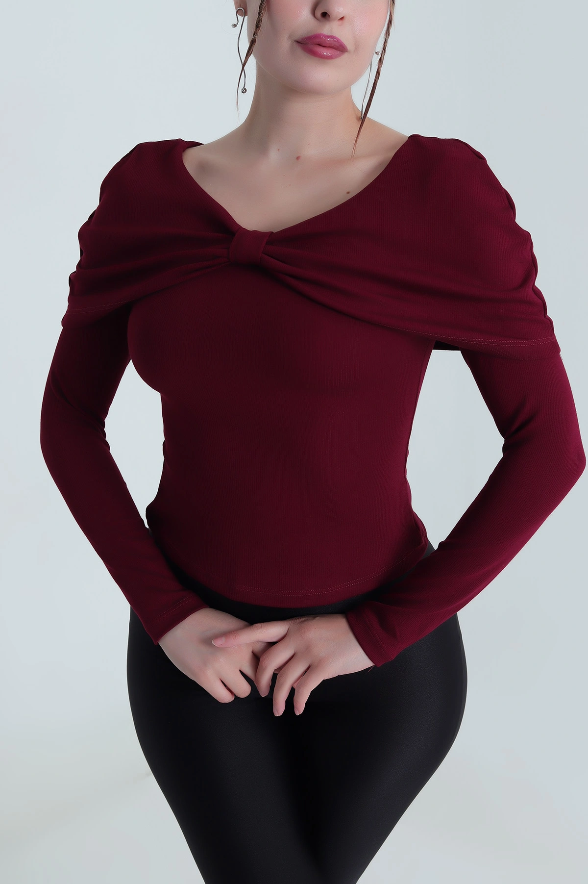 Mürdüm Fitilli Modal Kadın Bluz 482835