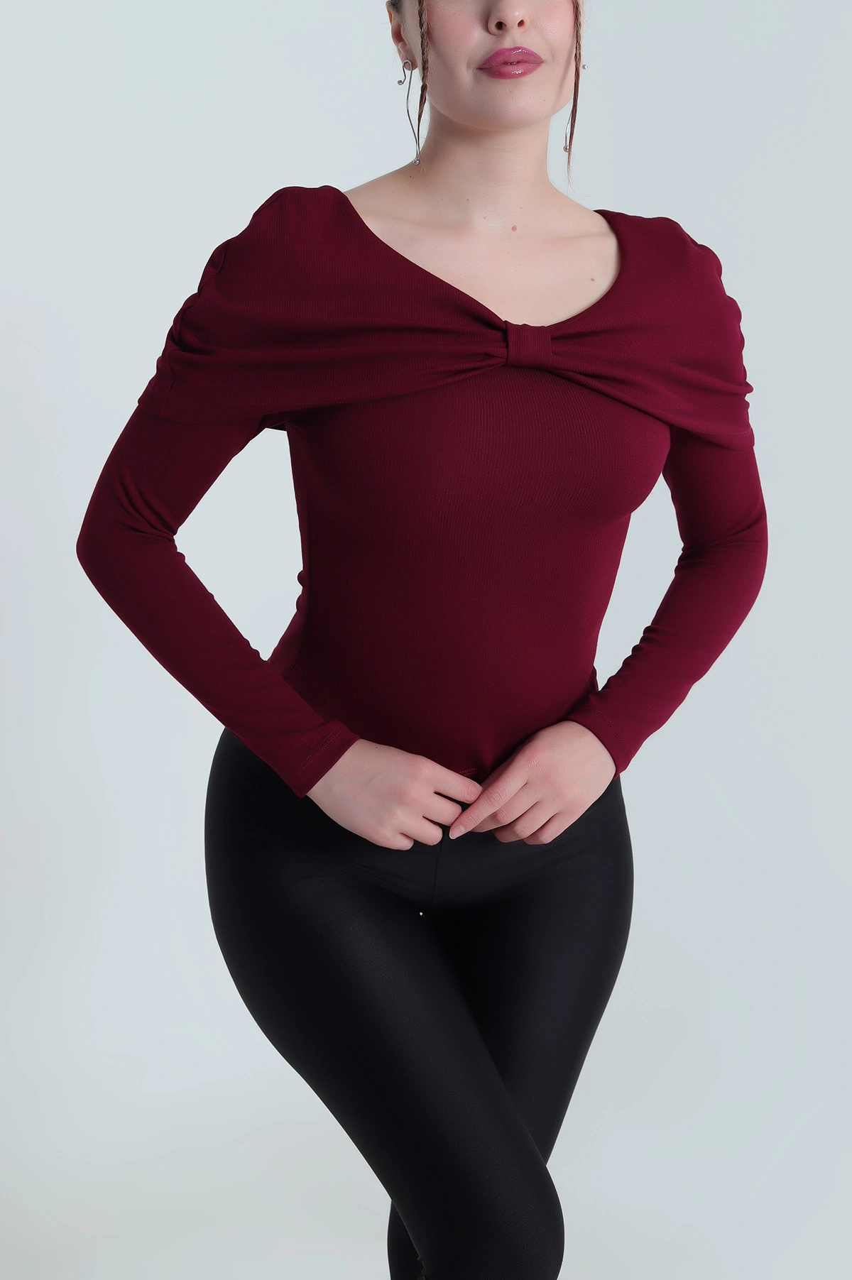 Mürdüm Fitilli Modal Kadın Bluz 482835