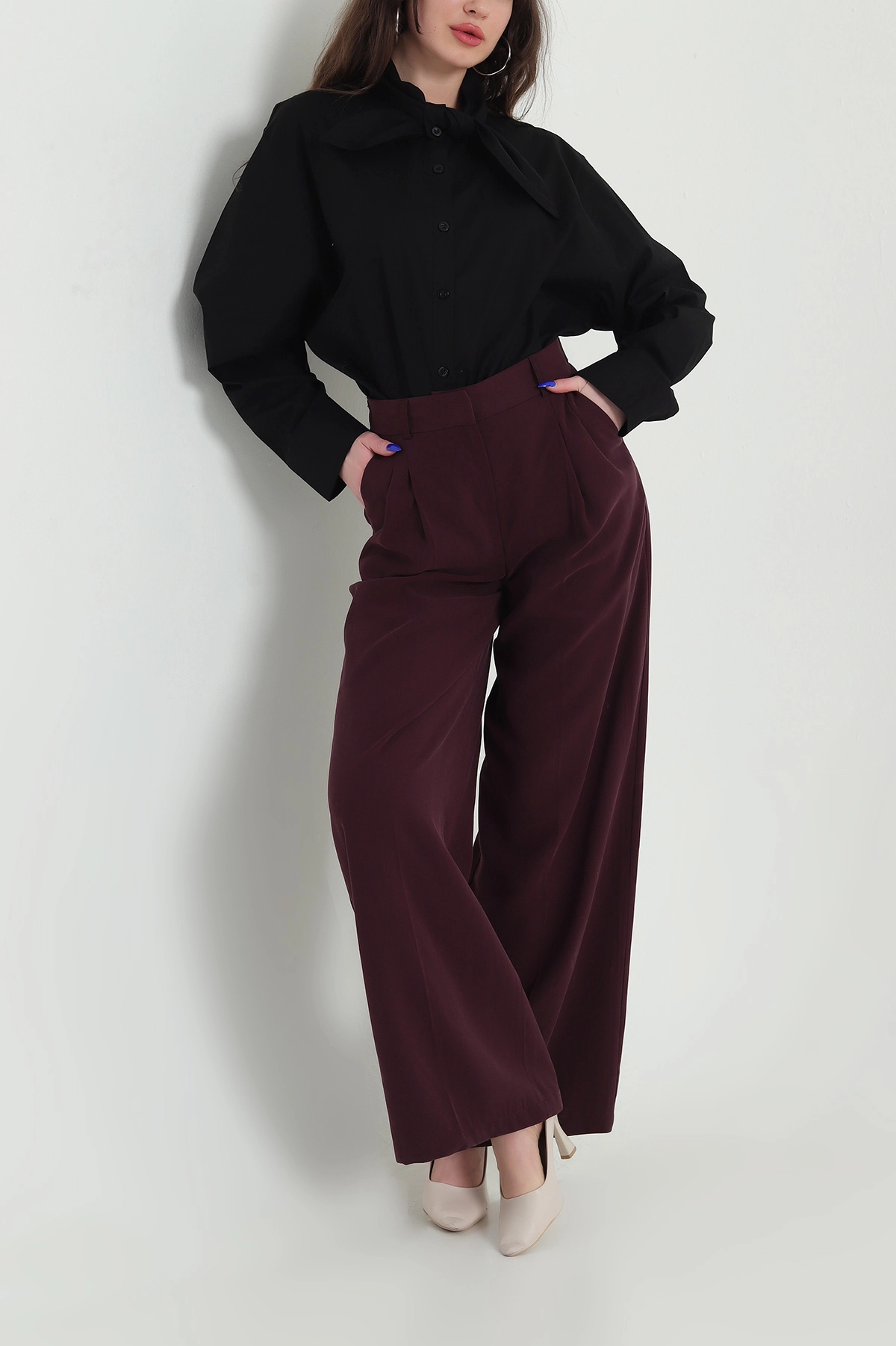 Mürdüm Geniş Paça Palazzo Gabria Kadın Pantolon 425550