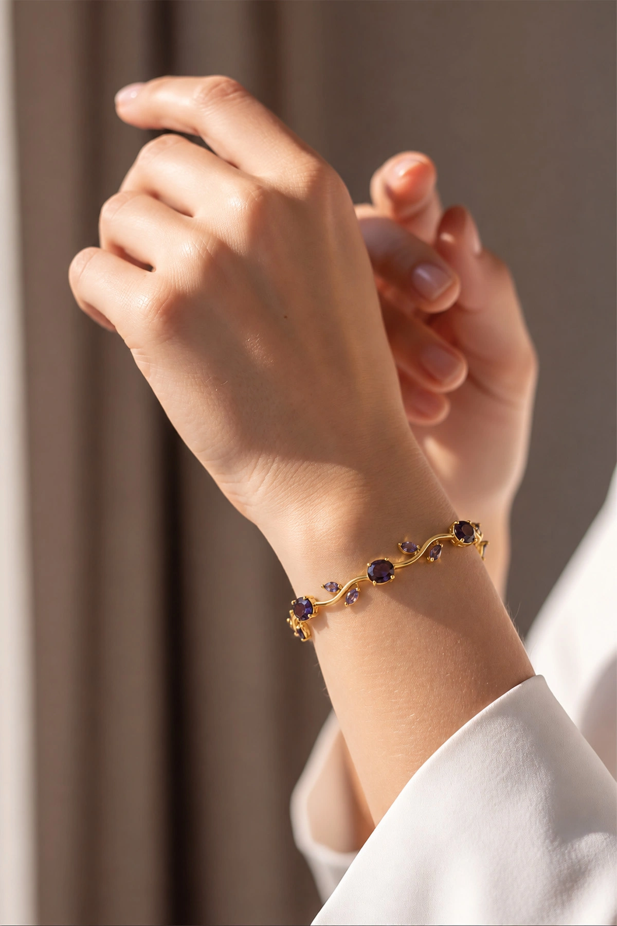 Mürdüm Gold Oval Taşlı Yeşil Yapraklı Bileklik 488021