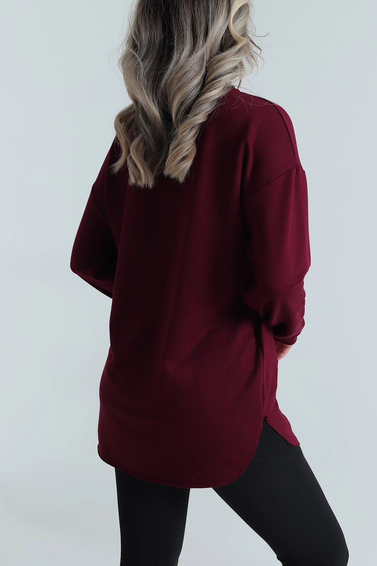 Mürdüm Kalp Baskılı Kristal Kadın Sweat Tunik 485620