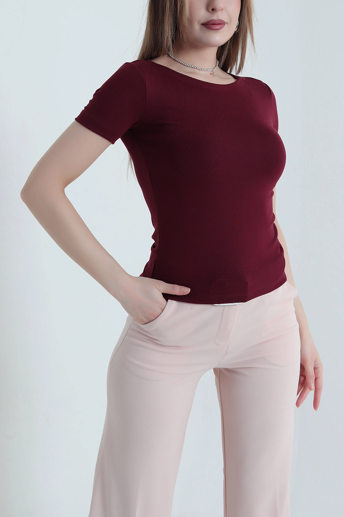 Mürdüm Kayık Yaka Buzzy Kadın Bluz 439601