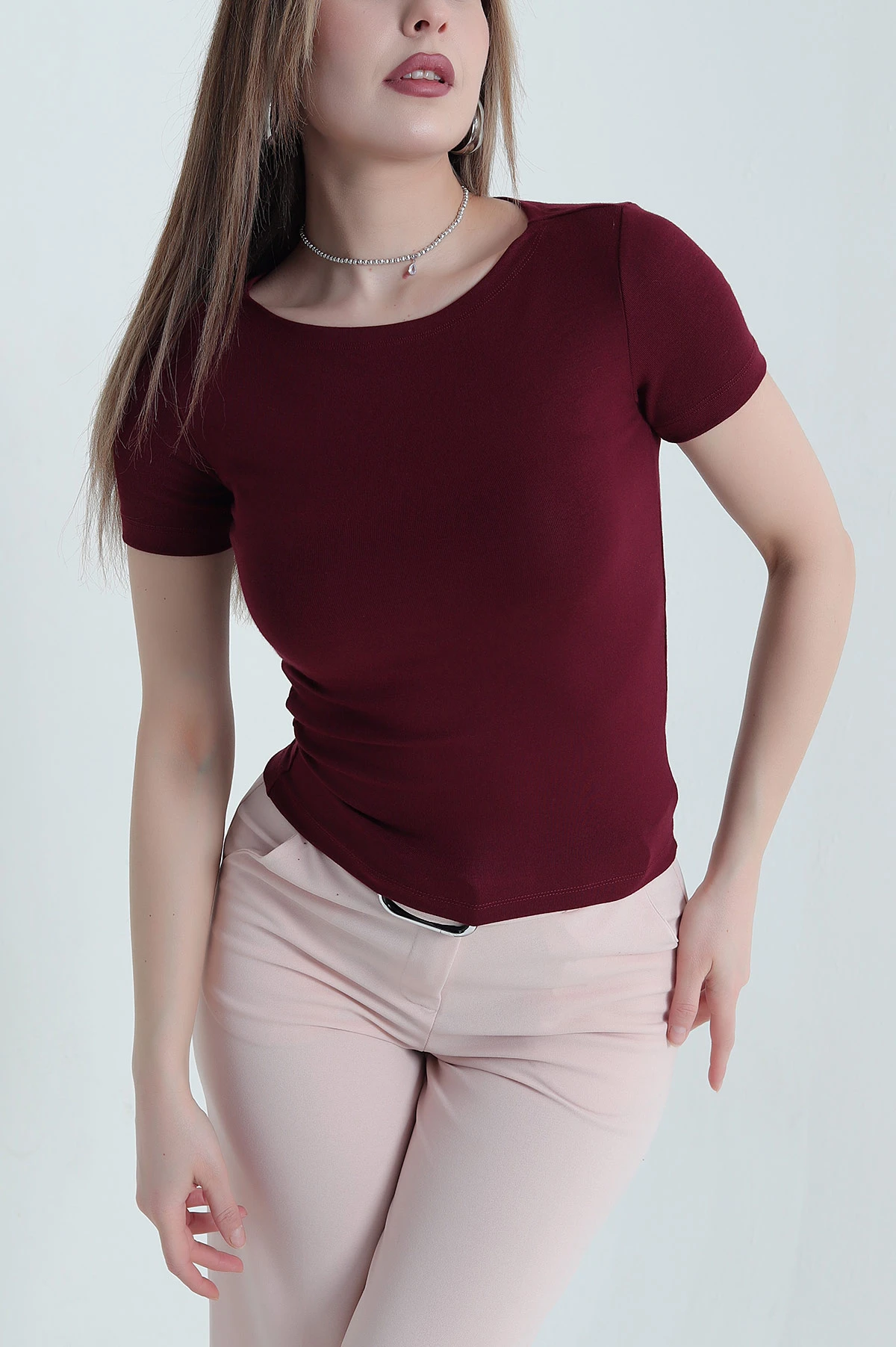 Mürdüm Kayık Yaka Buzzy Kadın Bluz 439601