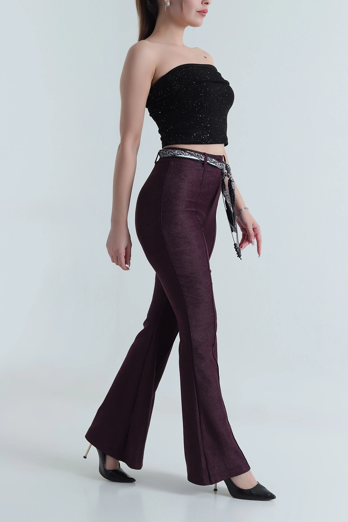 Mürdüm Kemerli Massimo Kadın Pantolon 489855