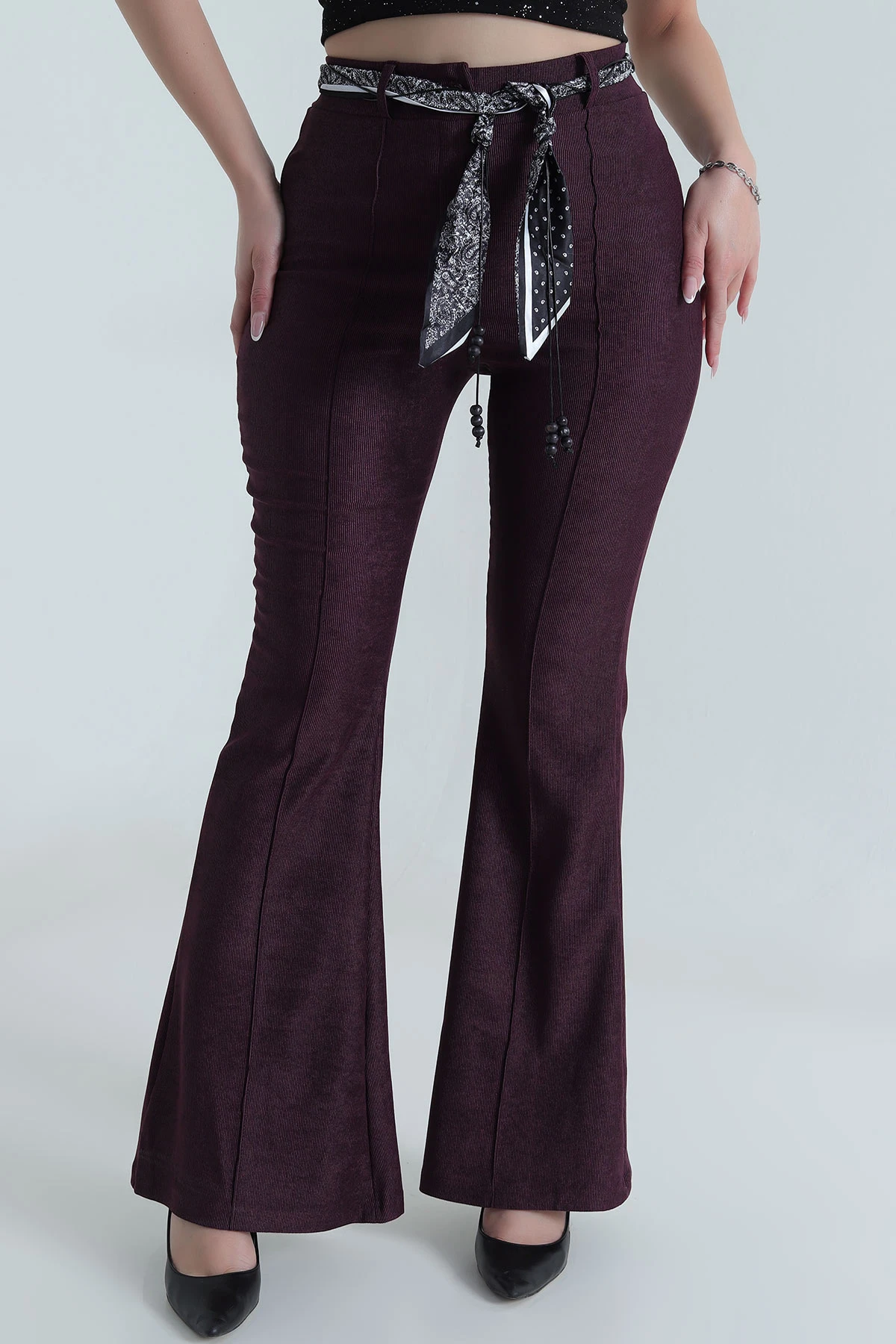 Mürdüm Kemerli Massimo Kadın Pantolon 489855