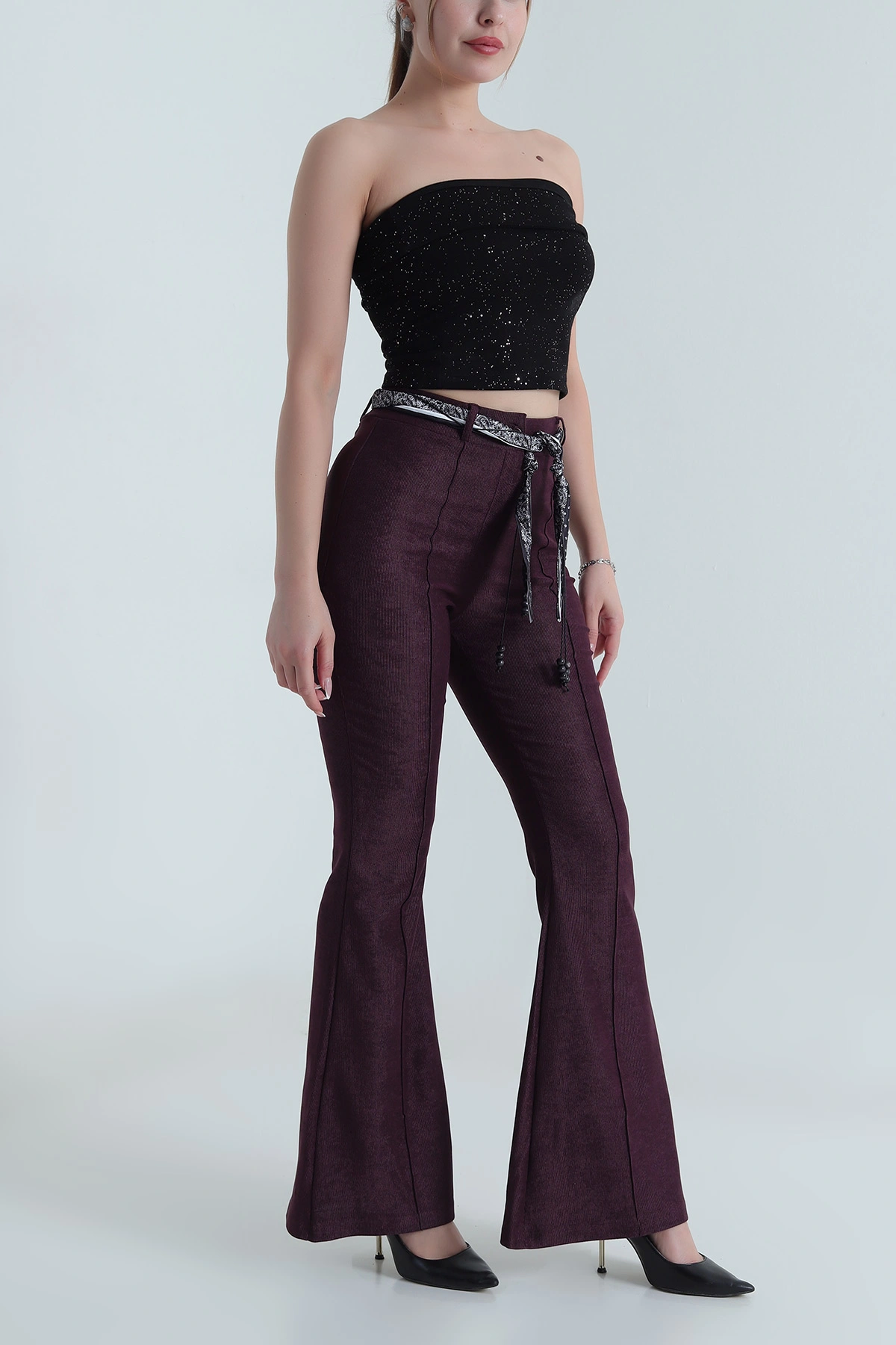Mürdüm Kemerli Massimo Kadın Pantolon 489855