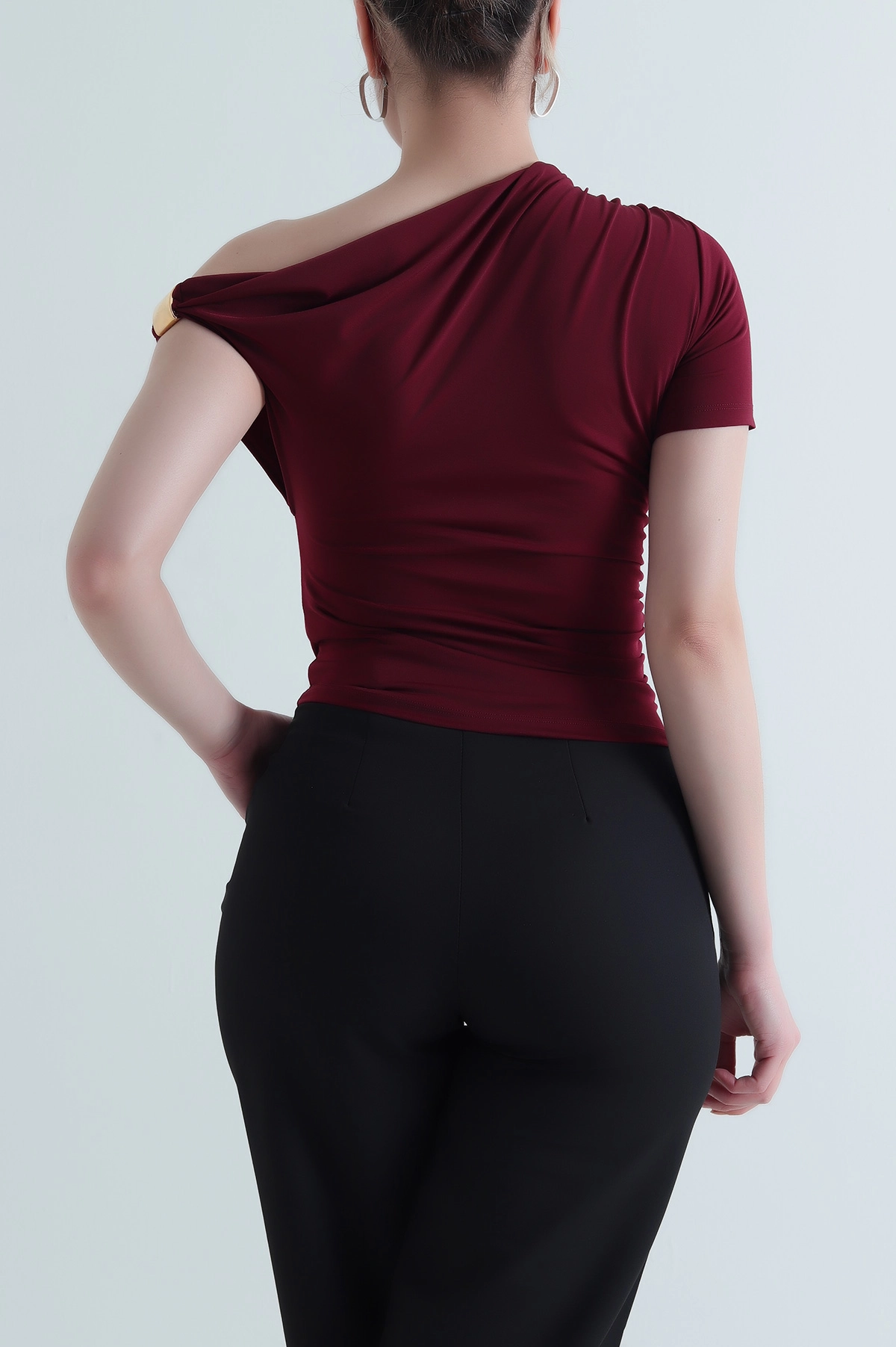Mürdüm Likralı Tokalı Sandy Kadın Bluz 452627