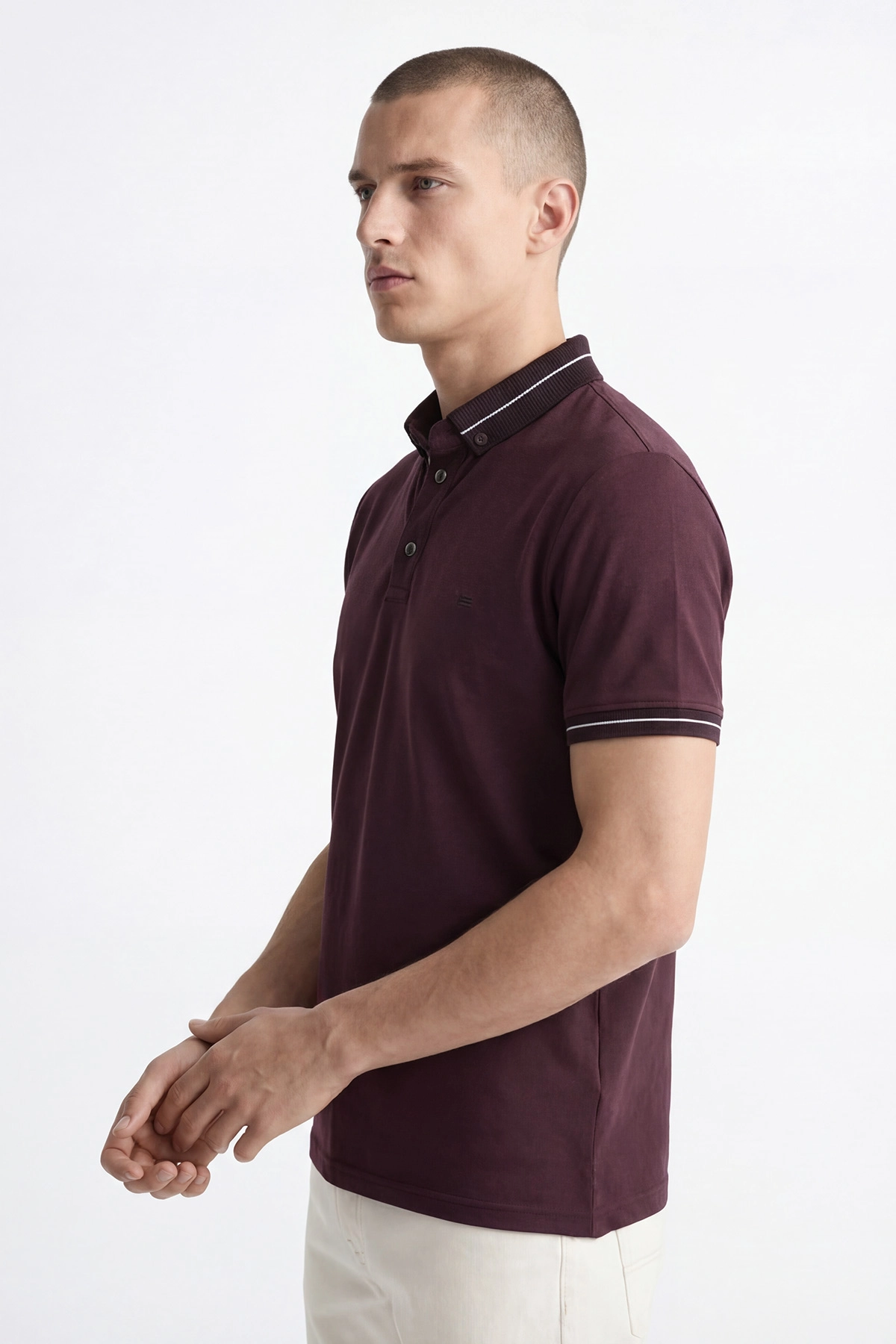 Mürdüm Modal Kumaş Polo Yaka Düğmeli Erkek Tişört 447803