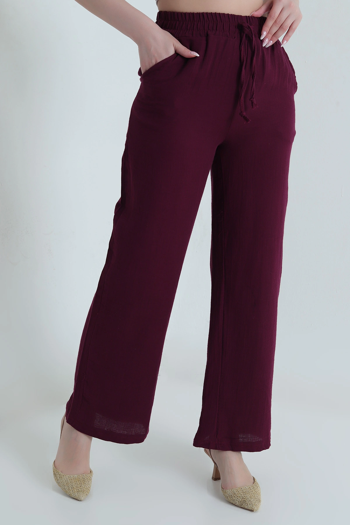 Mürdüm Müslin Keten Kadın Pantolon 462163