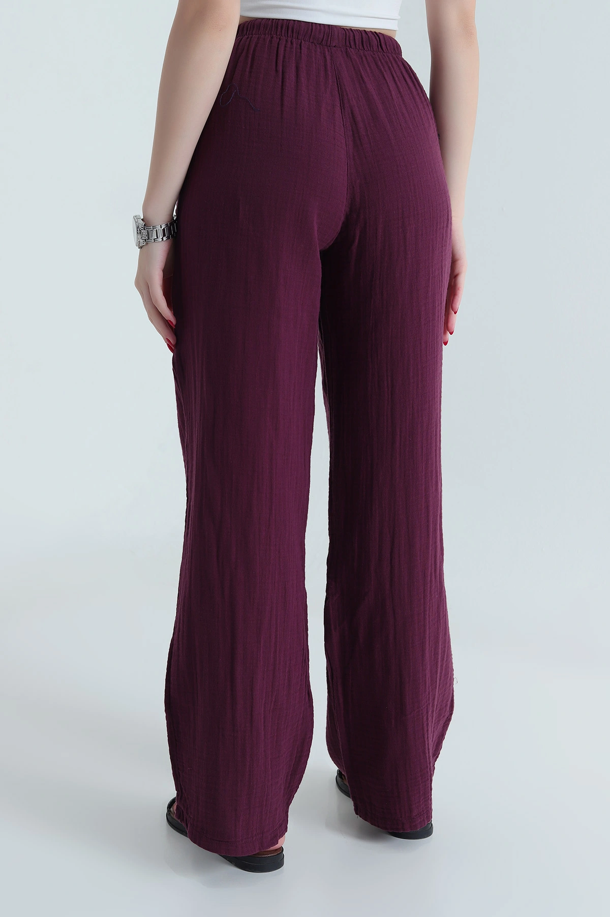Mürdüm Müslin Keten Kadın Pantolon 467902