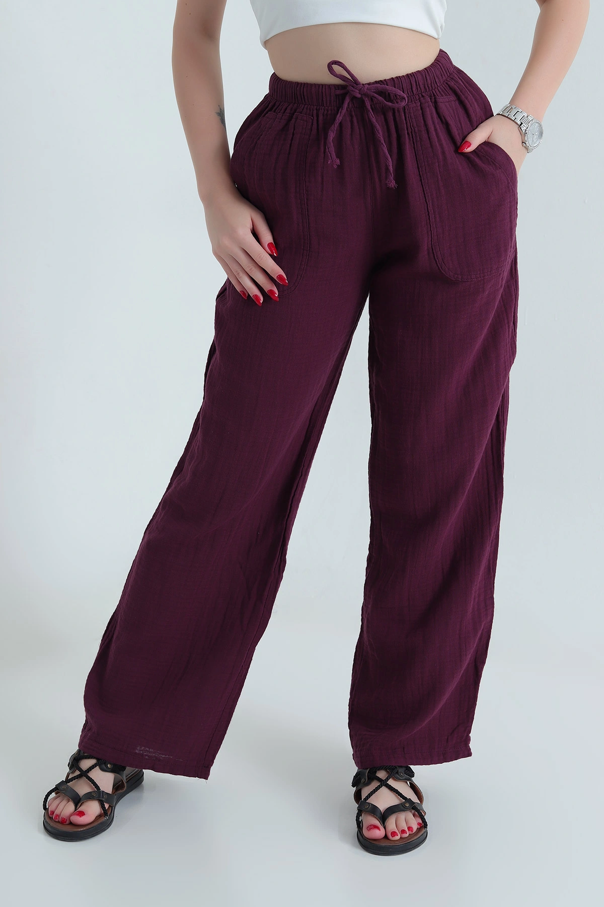 Mürdüm Müslin Keten Kadın Pantolon 467902