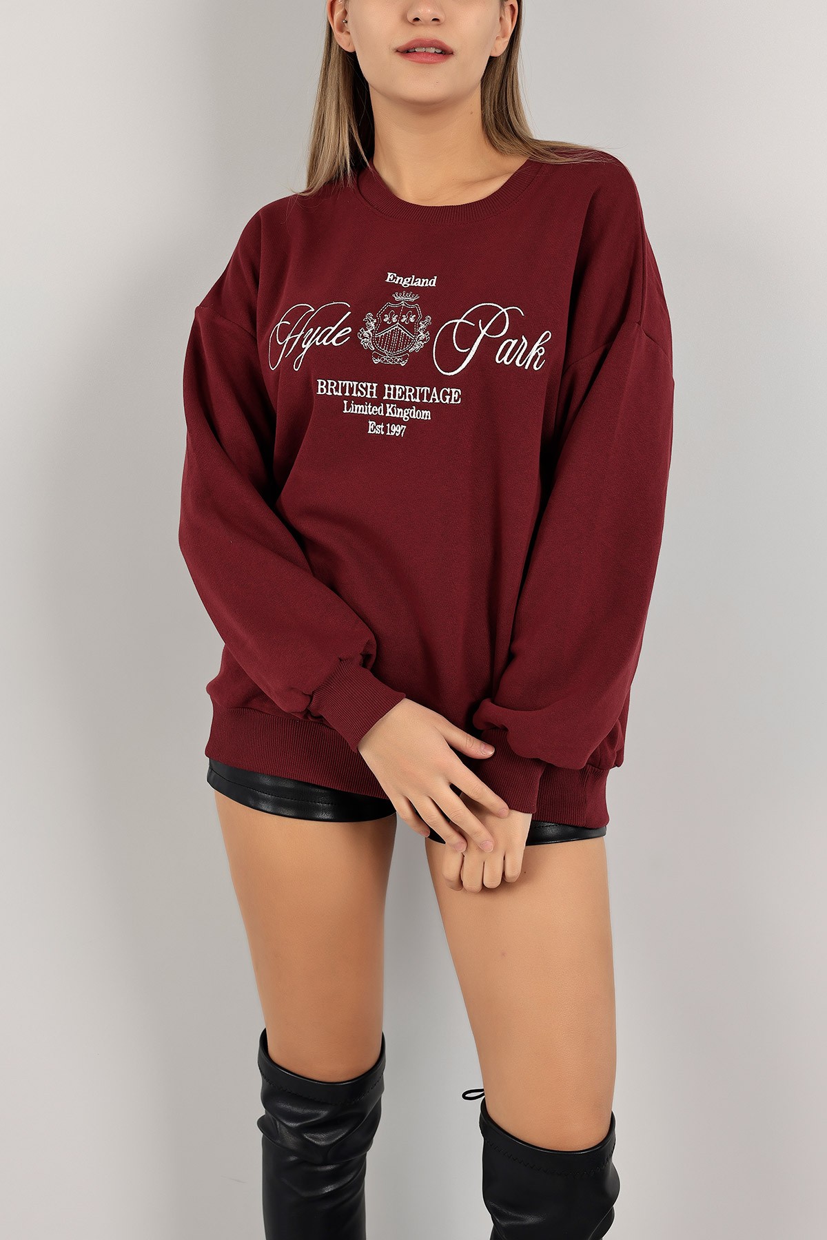 Mürdüm Nakışlı Şardonlu Bayan Sweat 142476