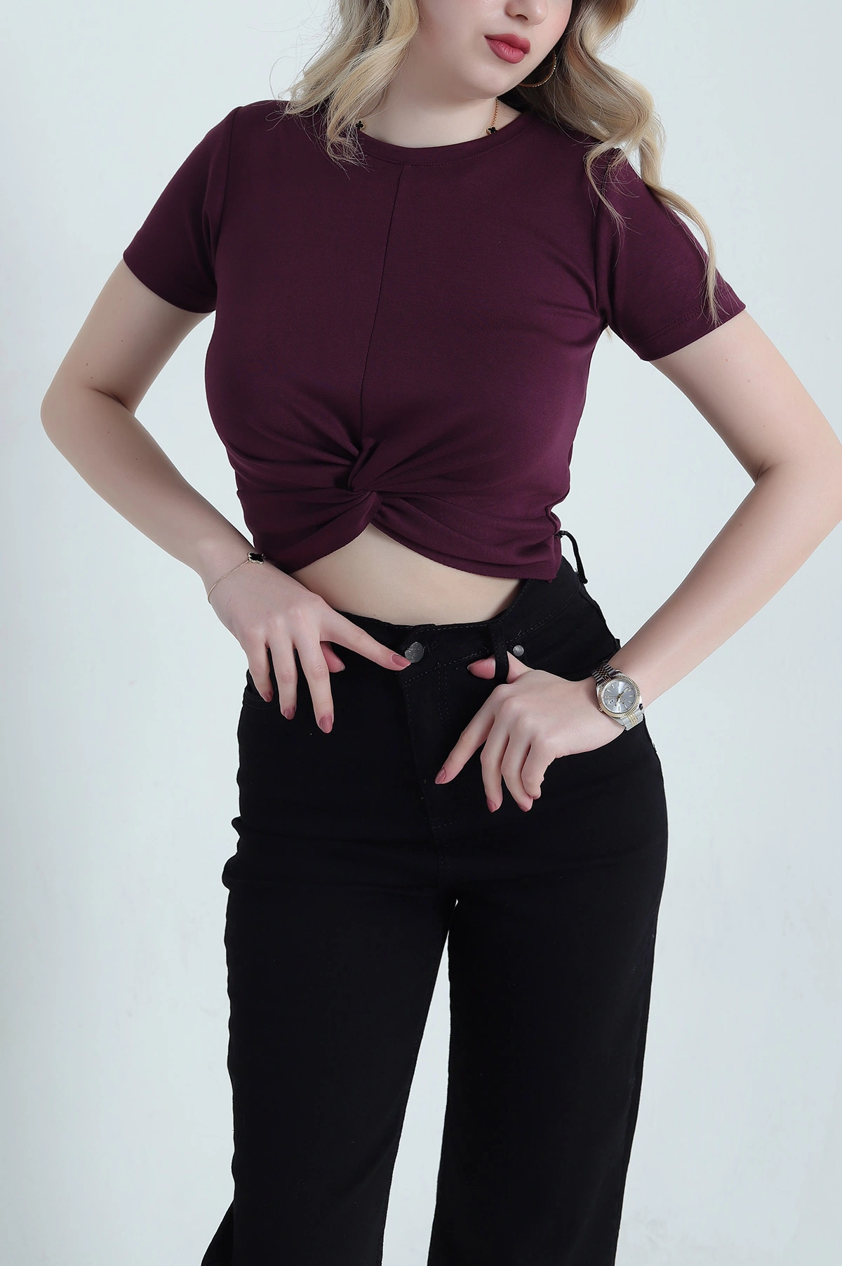 Mürdüm Önü Büzgülü Oysho Kadın Crop 458095