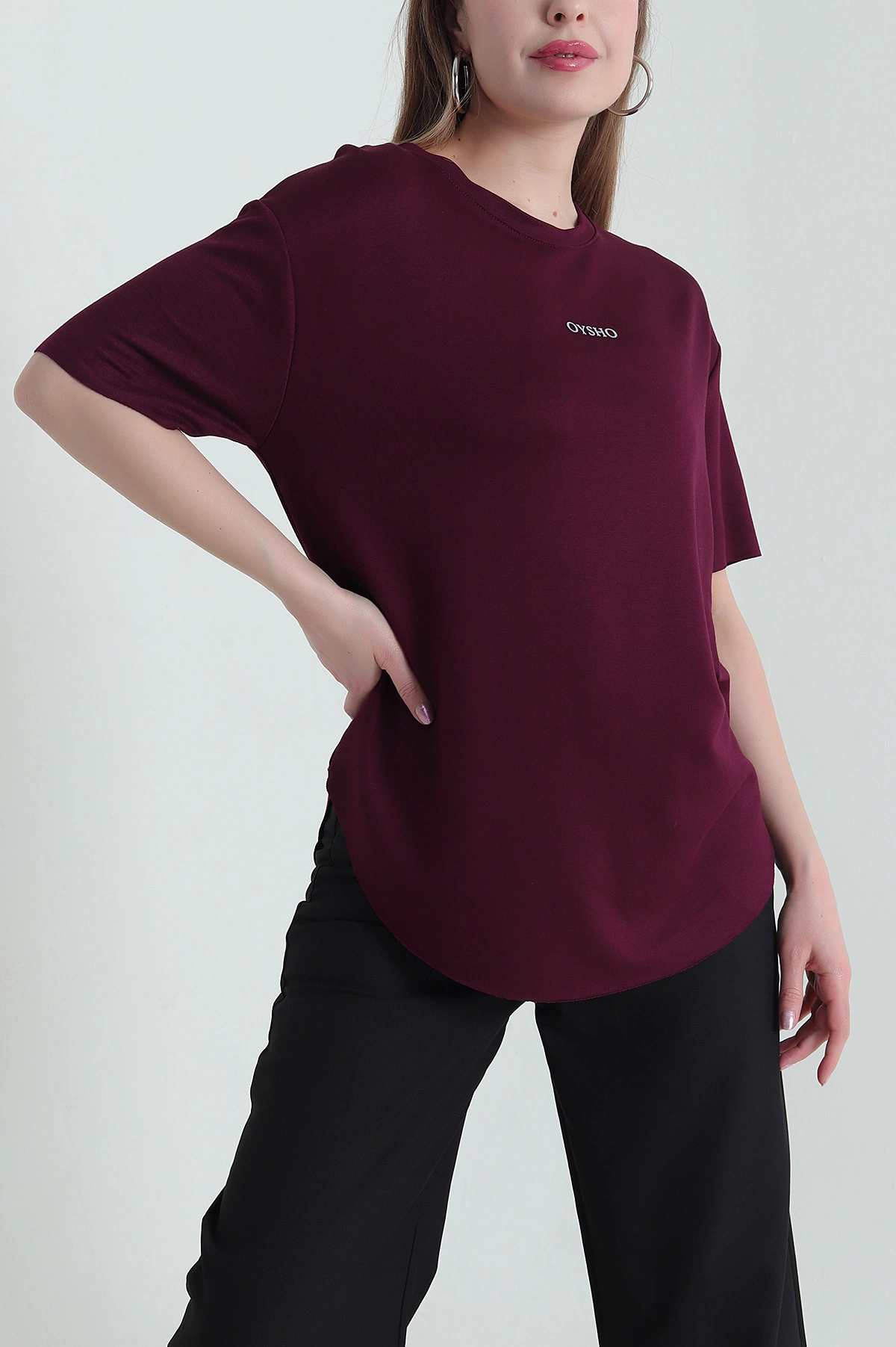 Mürdüm Oval Kesim Modal Kadın Tişört 433257