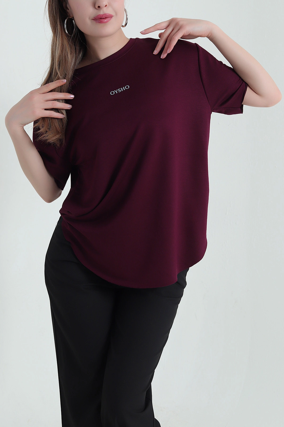 Mürdüm Oval Kesim Modal Kadın Tişört 433257