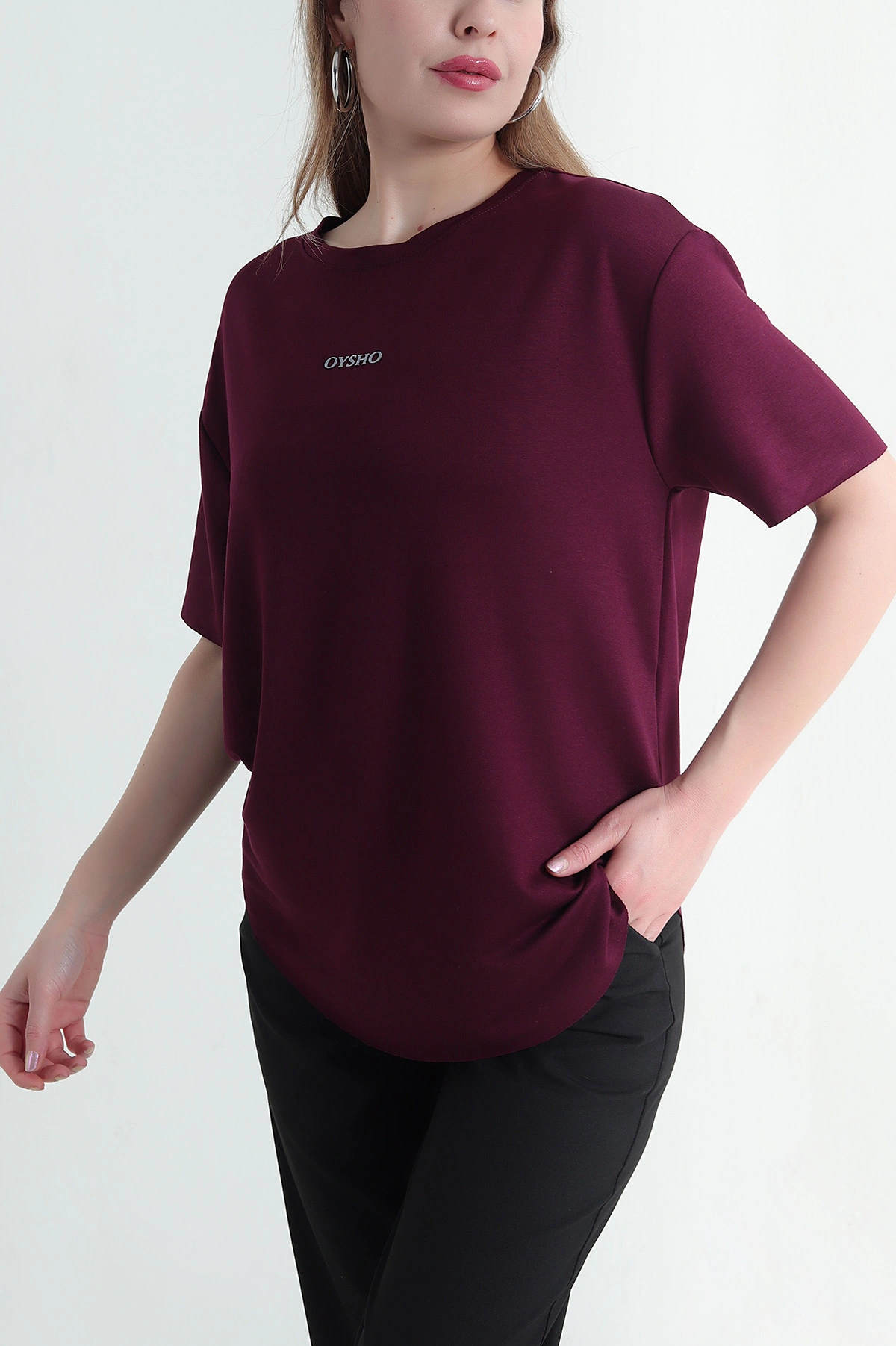 Mürdüm Oval Kesim Modal Kadın Tişört 433257