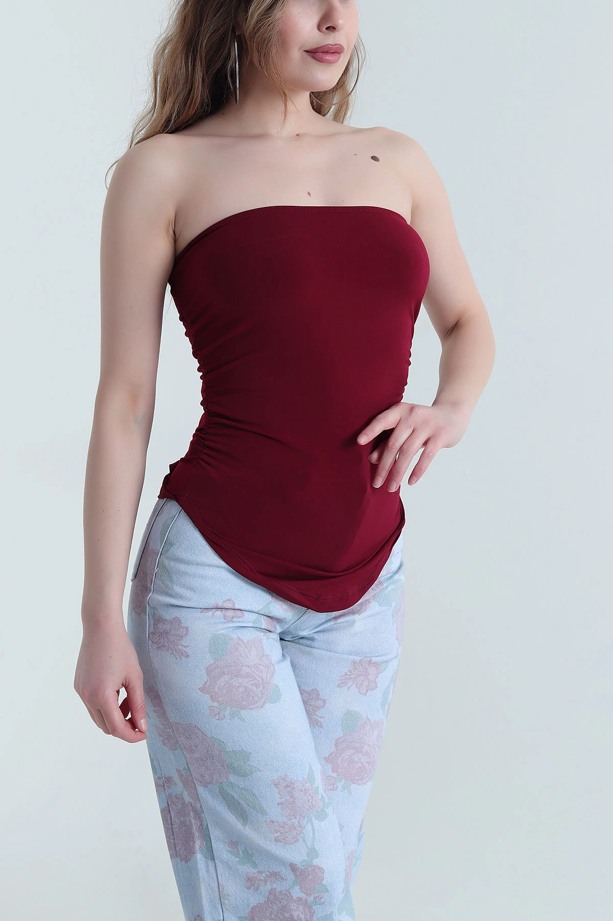Mürdüm Oval Kesim Sandy Kadın Bluz 449031