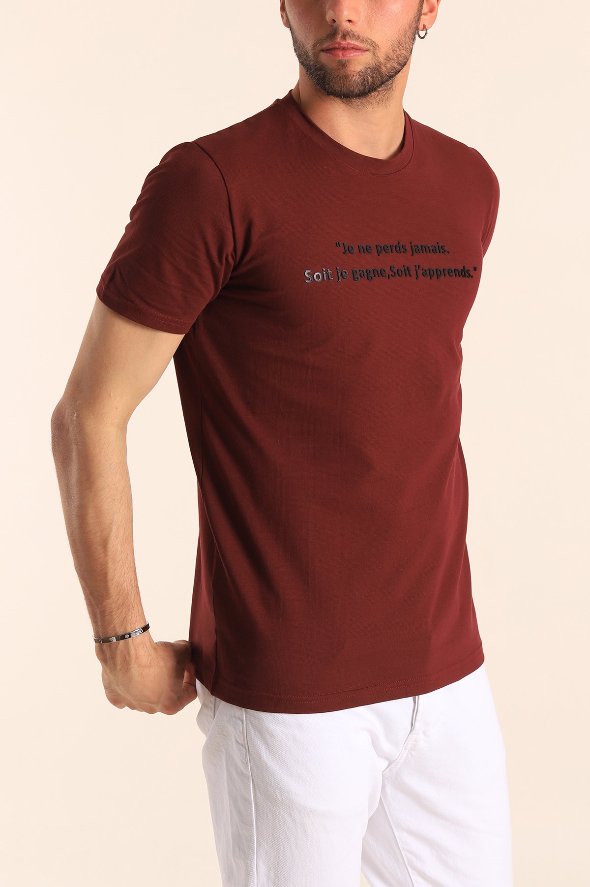 Mürdüm Oversize Göğüs Kabartma Yazılı Erkek Tişört 181423