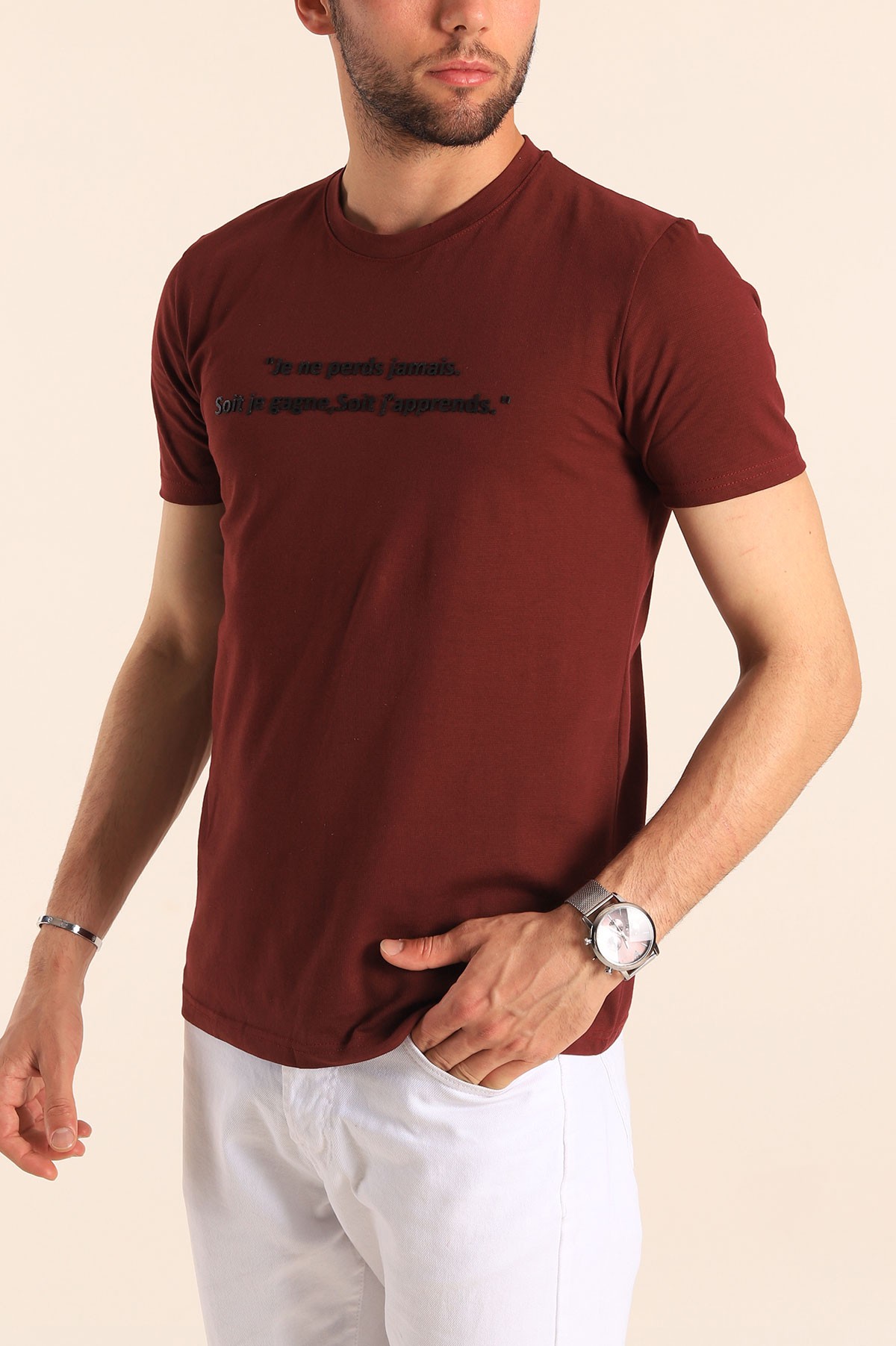 Mürdüm Oversize Göğüs Kabartma Yazılı Erkek Tişört 181423
