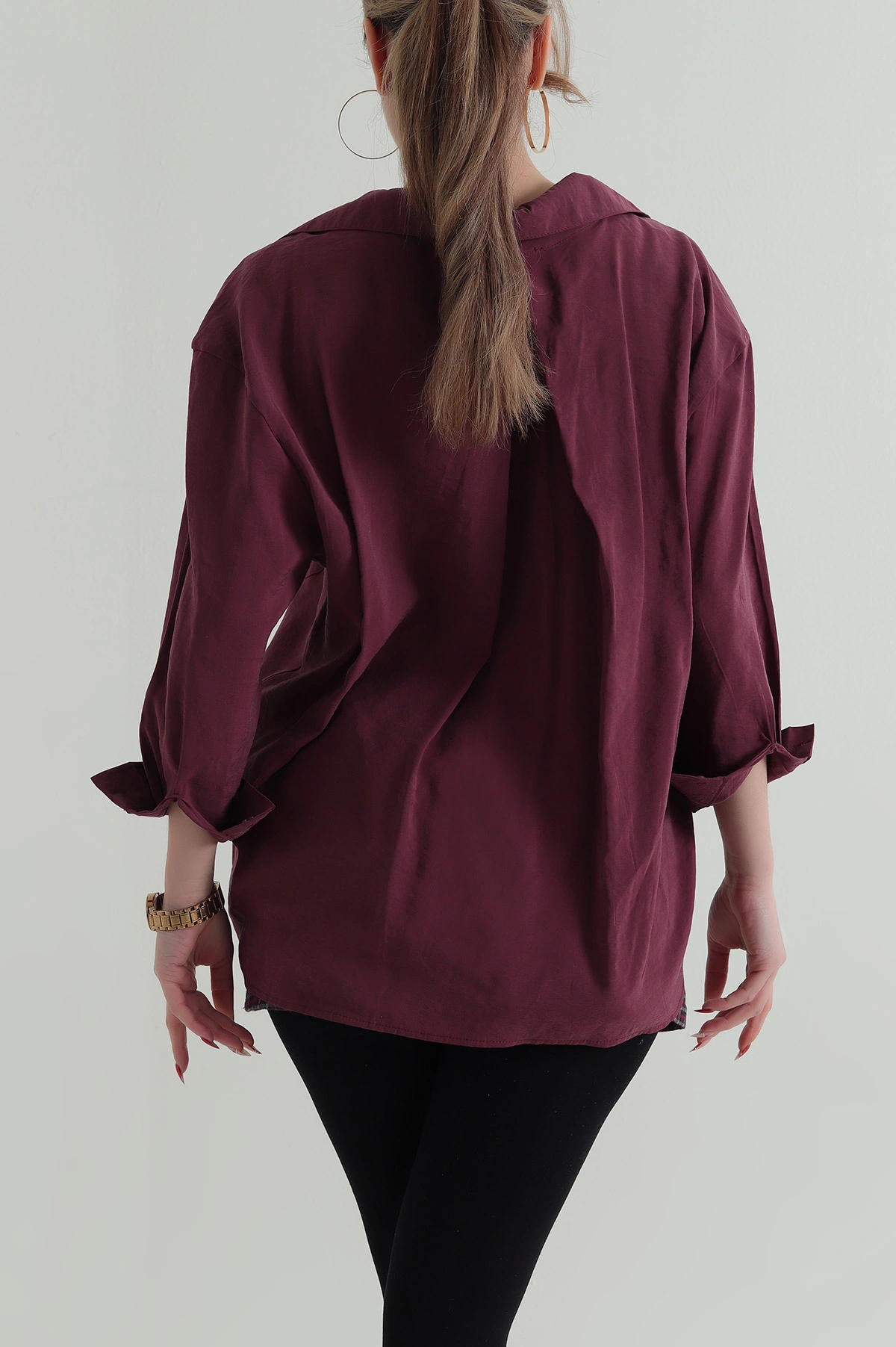 Mürdüm Oversize Modal Kadın Gömlek 427913