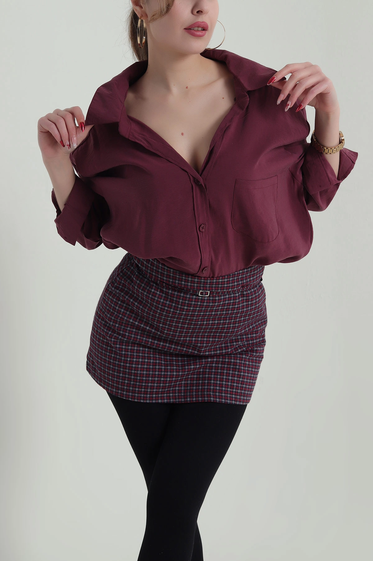 Mürdüm Oversize Modal Kadın Gömlek 427913