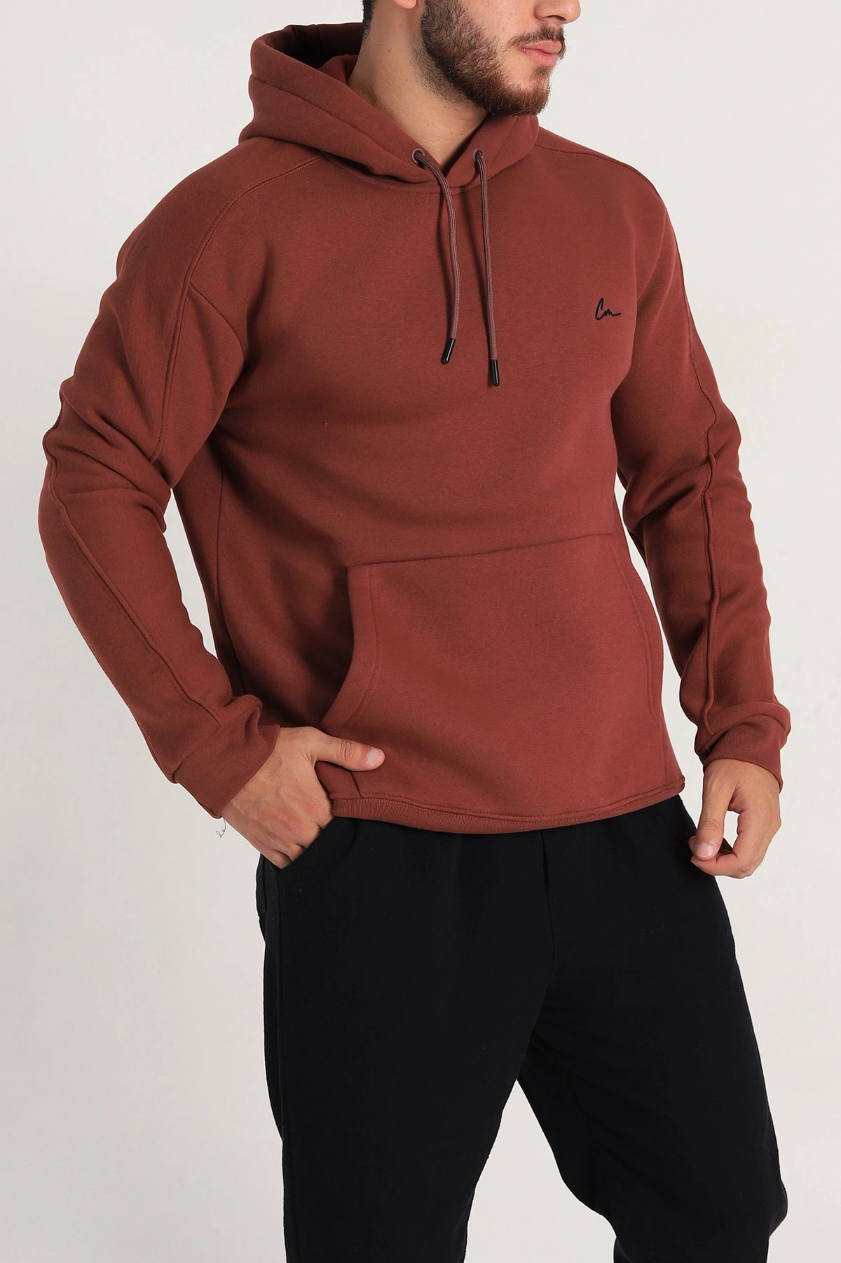 Mürdüm Oversize Üç İp Şardonlu Kapüşonlu Sweatshirt 300920