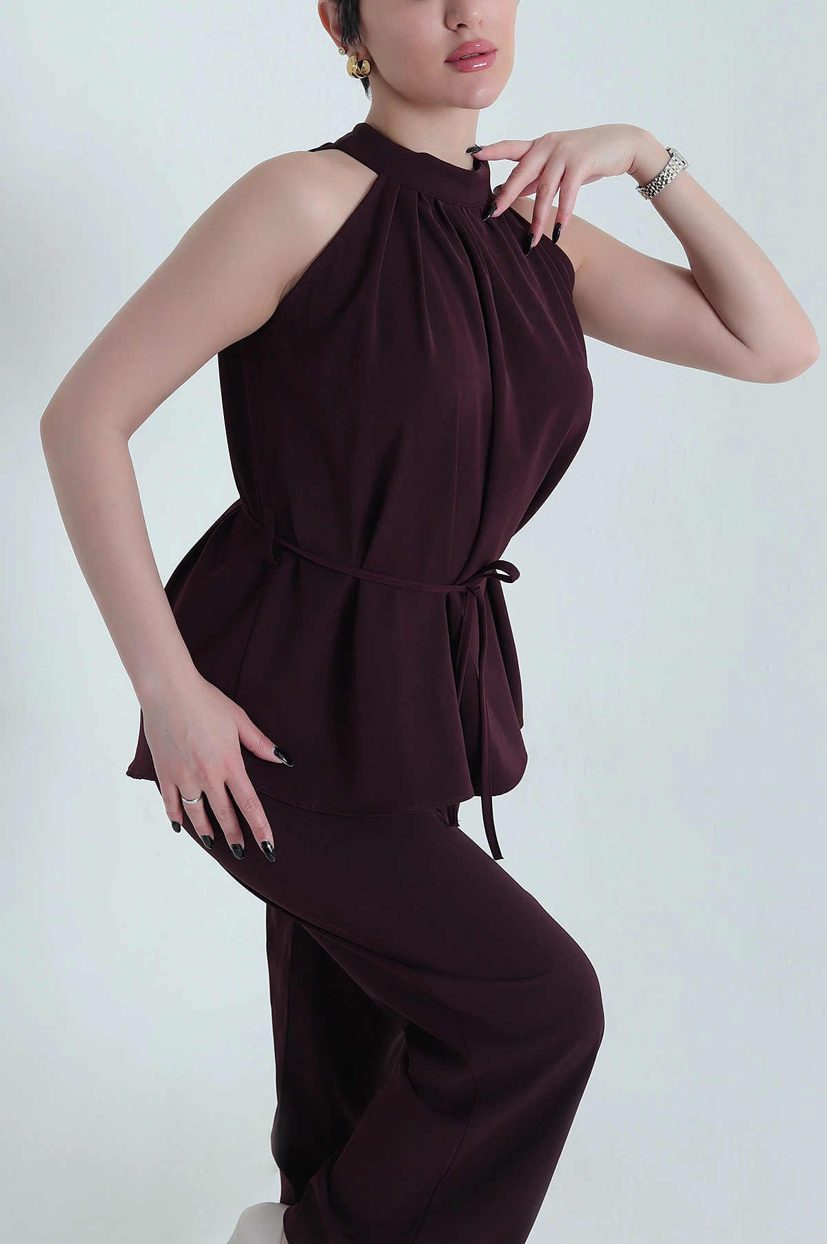 Mürdüm Pantolon Bluz Kadın Linda İkili Takım 452909