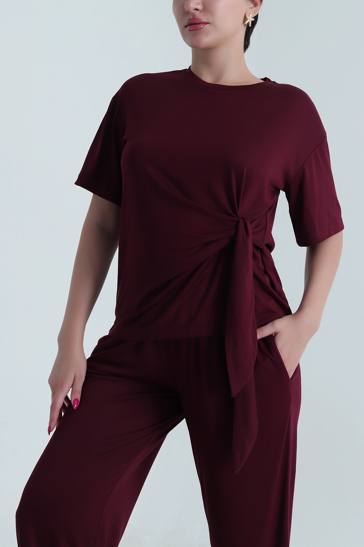 Mürdüm Pantolon Bluz Modal Kadın İkili Takım 475664