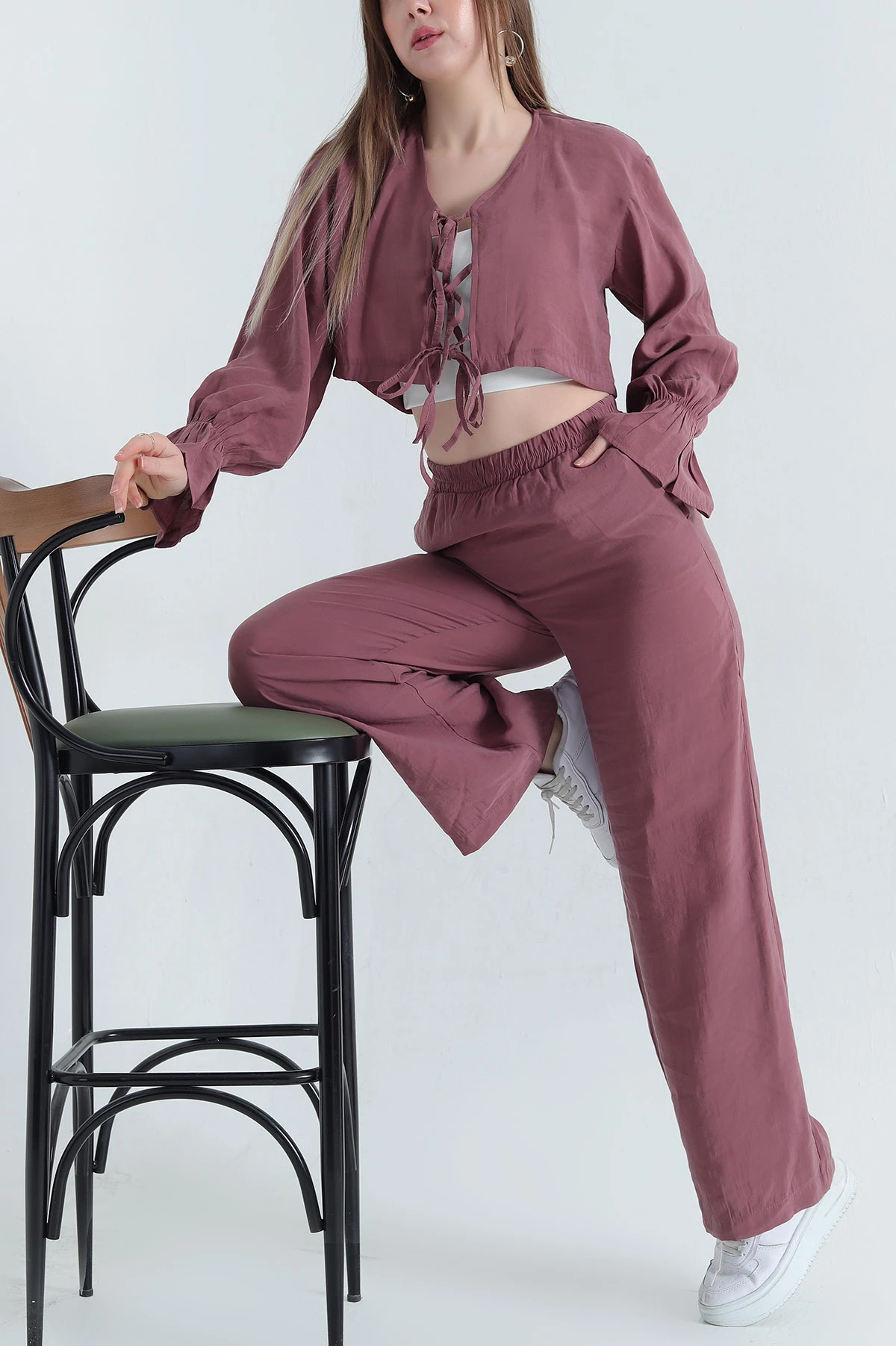 Mürdüm Pantolon Bluz Tensel Bayan İkili Takım 337615