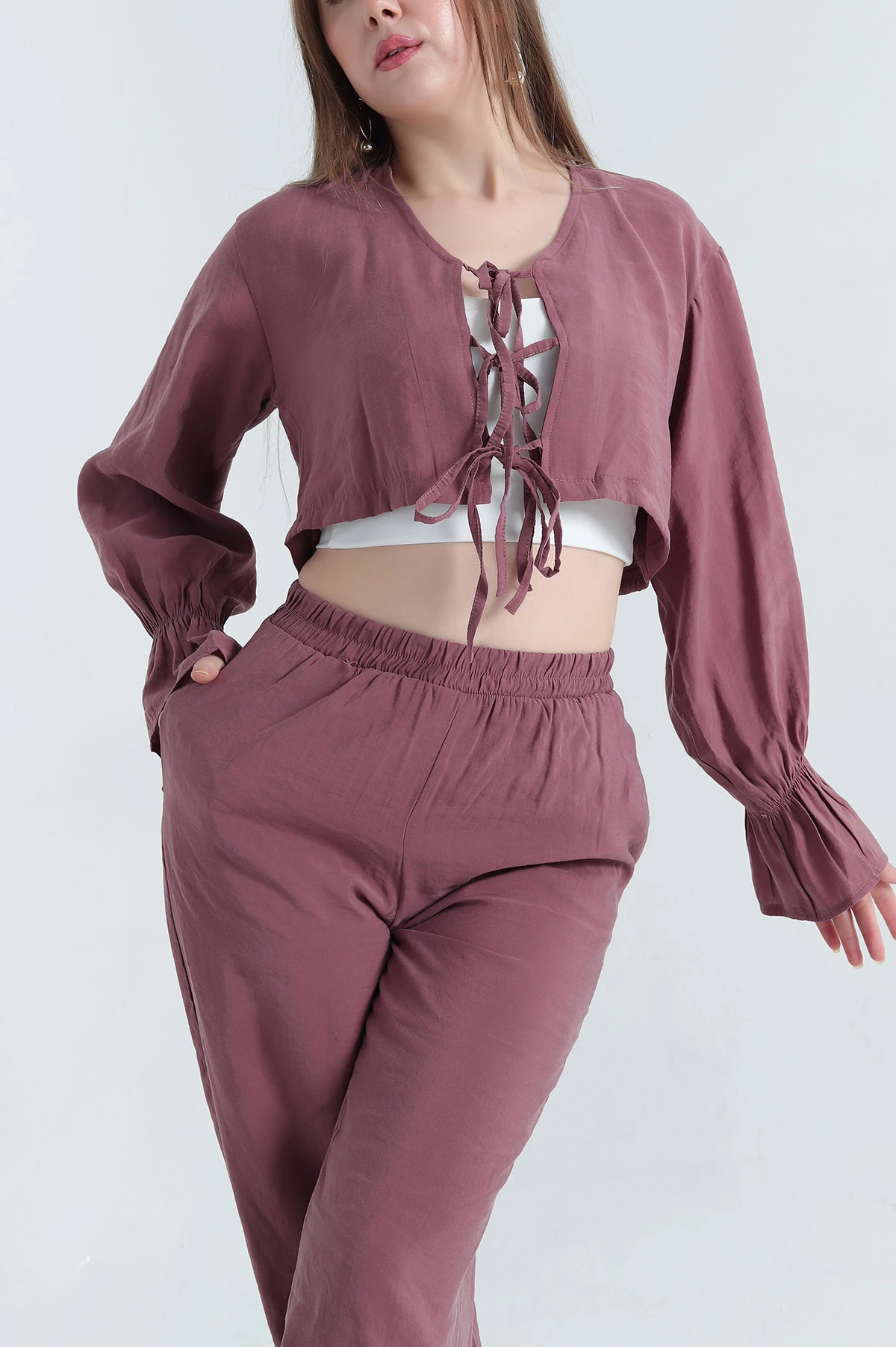Mürdüm Pantolon Bluz Tensel Bayan İkili Takım 337615