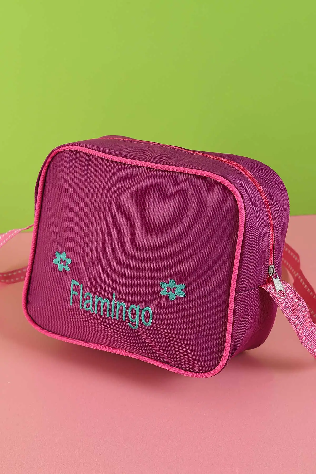 Mürdüm Peluş Flamingo Kabartma Desenli Beslenme Çantalı İkili Sırt Çantası Seti 288991